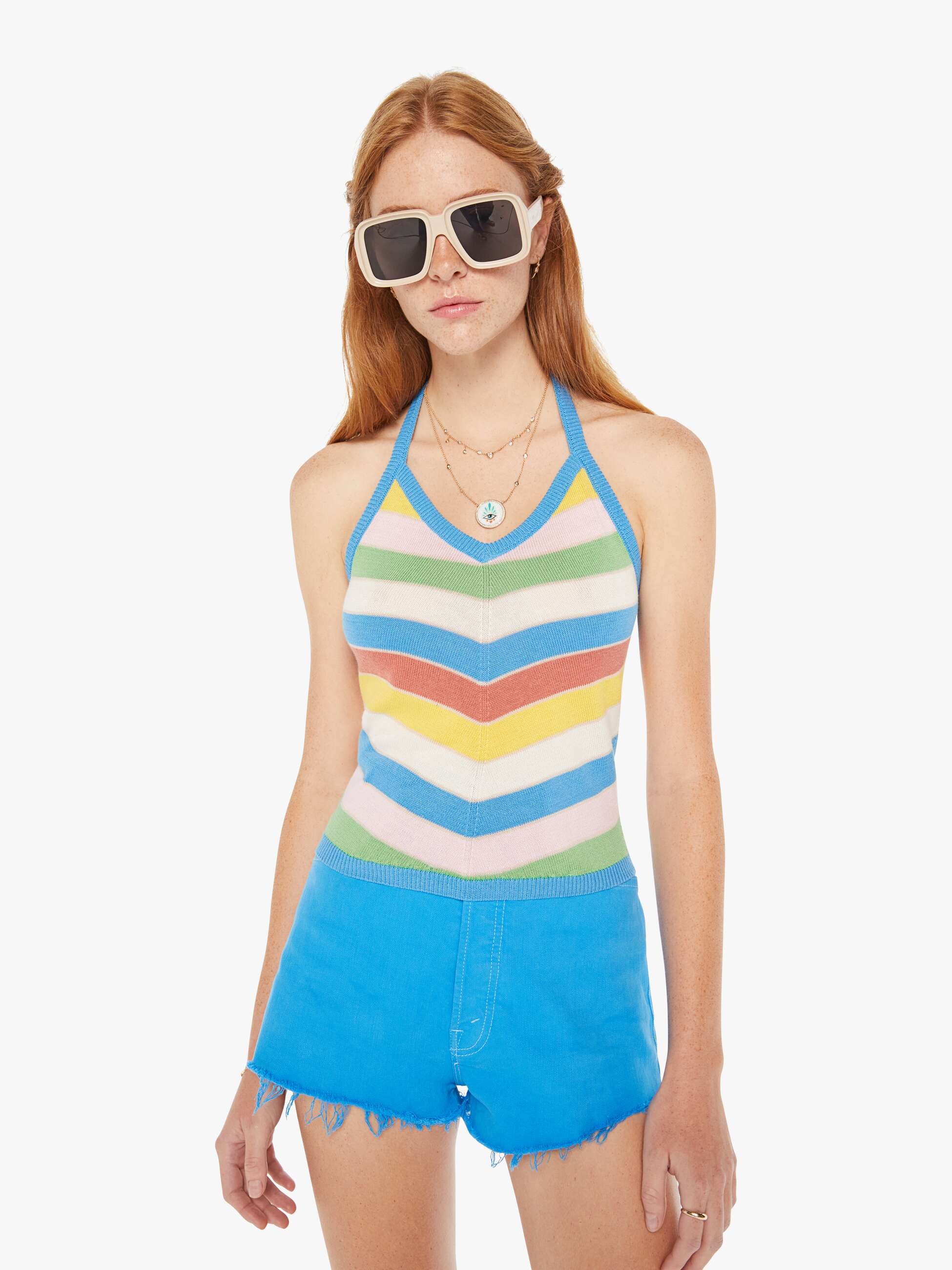 The Back At You Top - Multi Light Blue Stripe