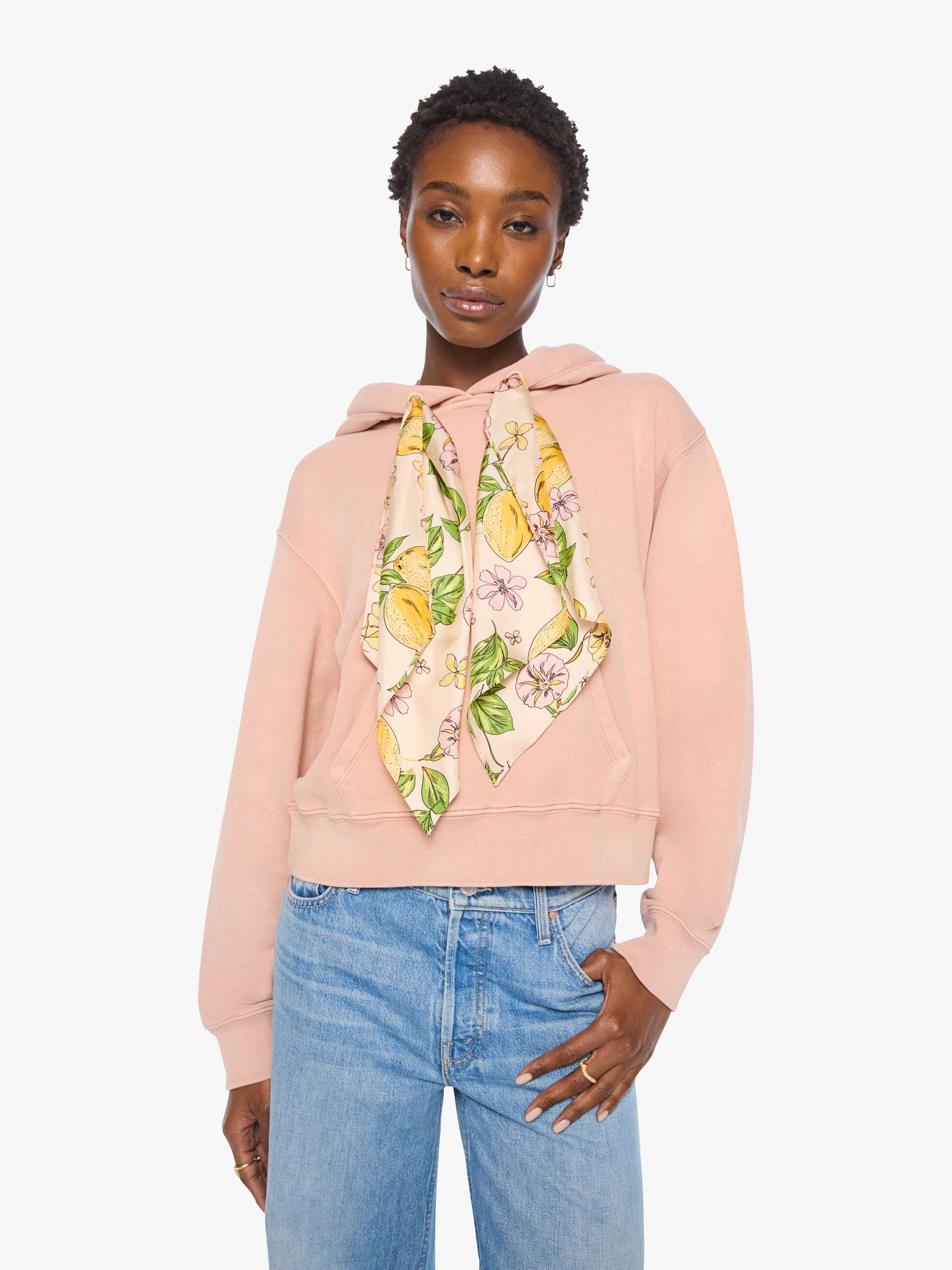 The Shrunken Boxy Cravat Hoodie - Mahogany Rose | MOTHER DENIM