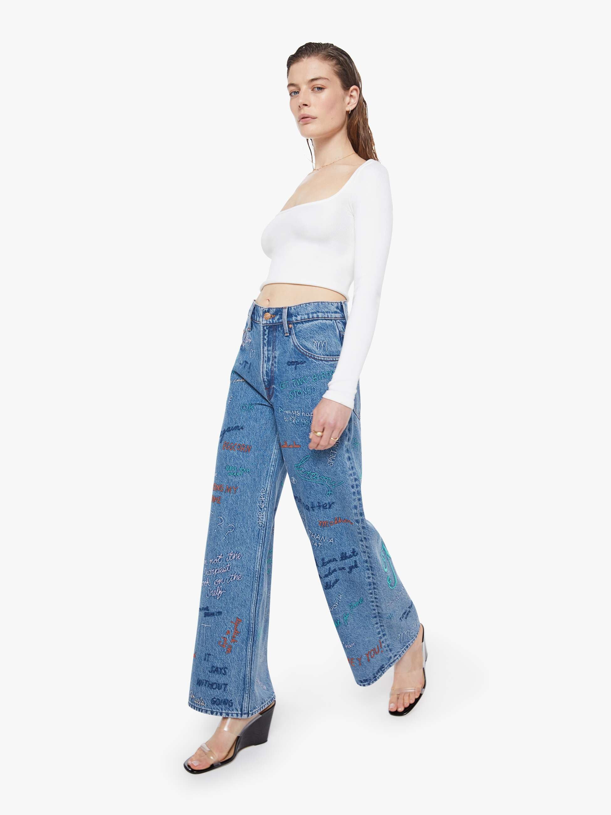 SNACKS! The Mid Rise Double Dip Nerdy - Alphabet Soup | MOTHER DENIM