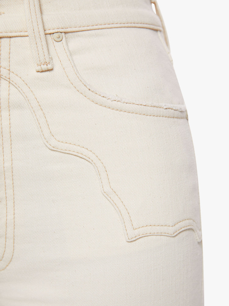 Swatch view of a woman white jean with high-rise straight leg with Western-inspired yoke details at the waist, an ankle-length inseam and a clean hem.