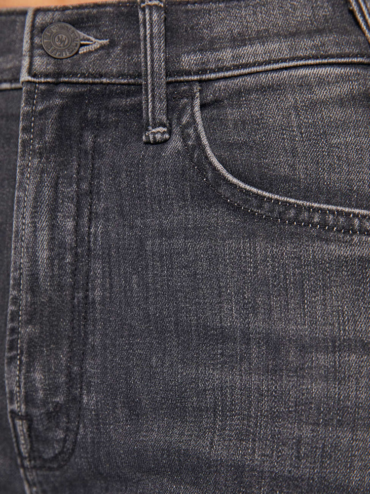 Swatch view of women’s faded black cropped bootcut denim.