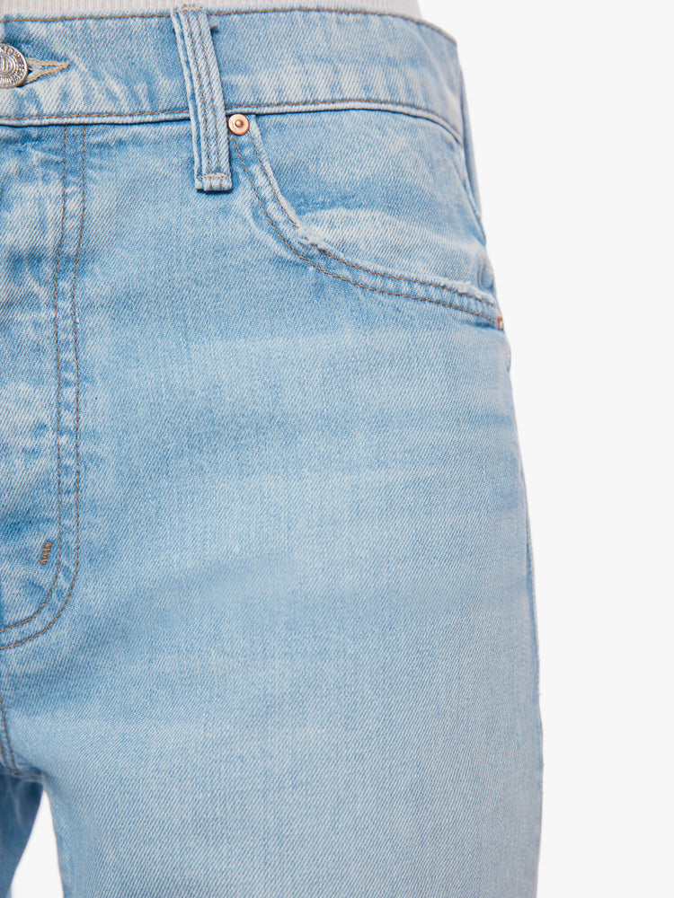 Swatch view of a woman cropped jeans with a button fly, slouchy straight leg and relaxed fit in a light blue.