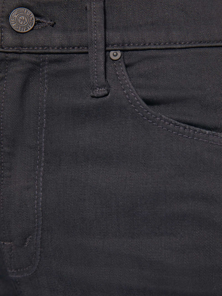 Swatch view of a woman a black mid-rise straight leg with an ankle-length inseam and a clean hem.