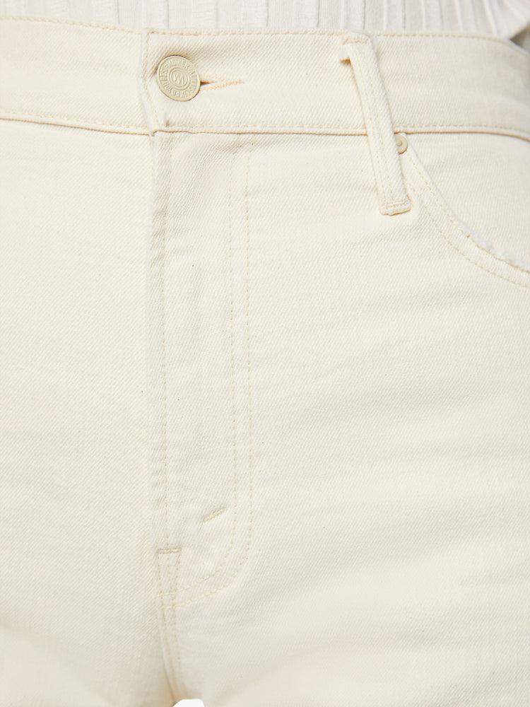 Swatch view of a woman high waisted jeans with a loose wide leg and an ankle-length inseam in a creamy white wash.