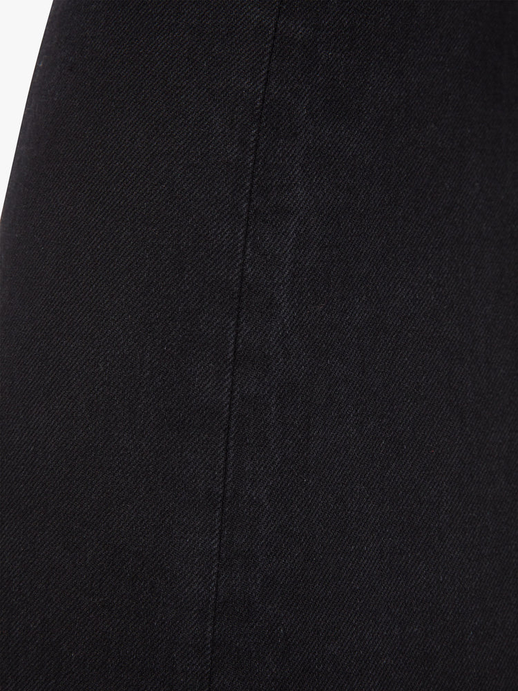 Swatch view of a woman black wide leg with a super high rise jeans feature a loose, full leg and a long 34-inch inseam.