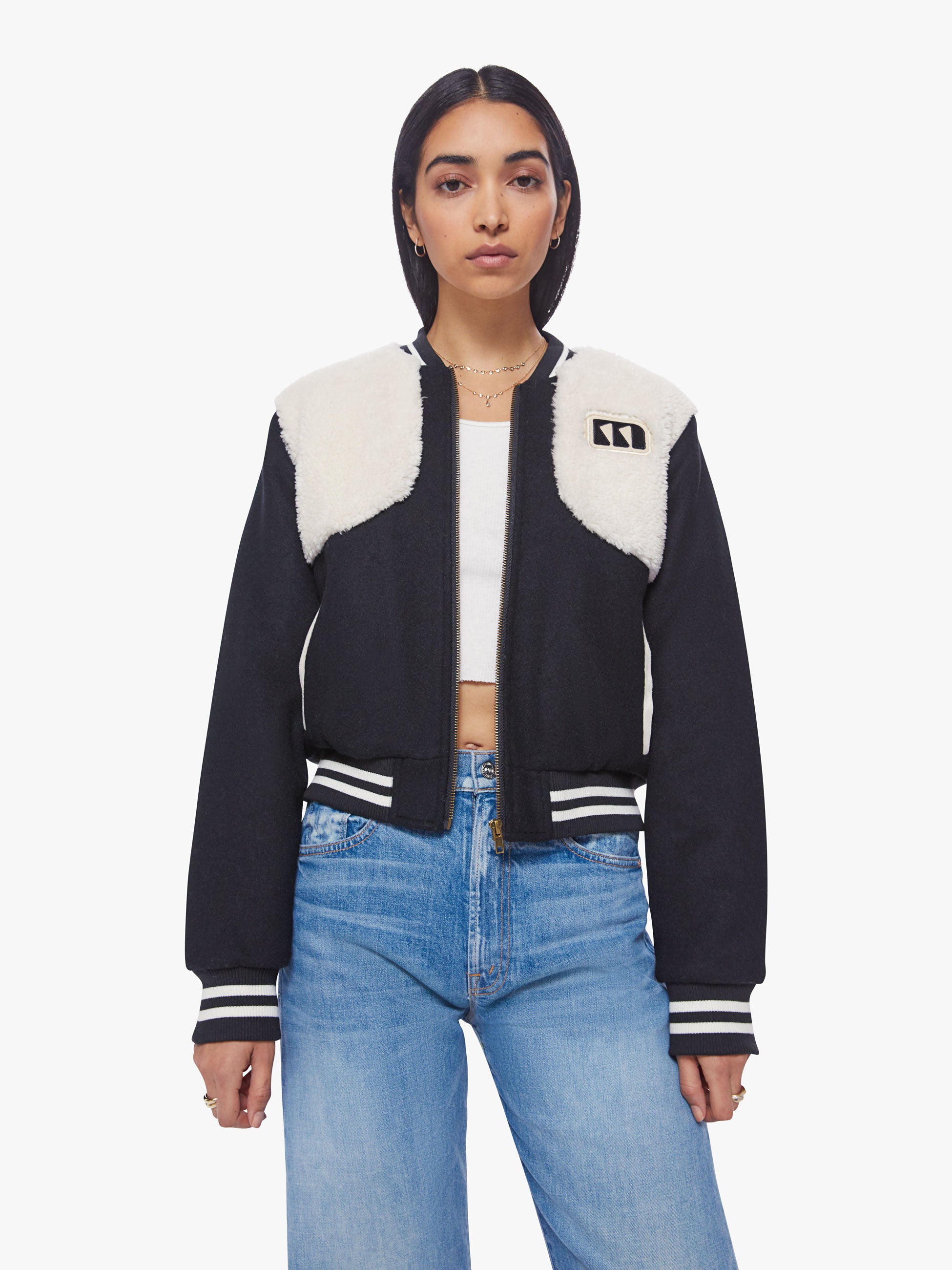 The Vested Varsity Bomber Jacket - Counting Sheep | MOTHER DENIM