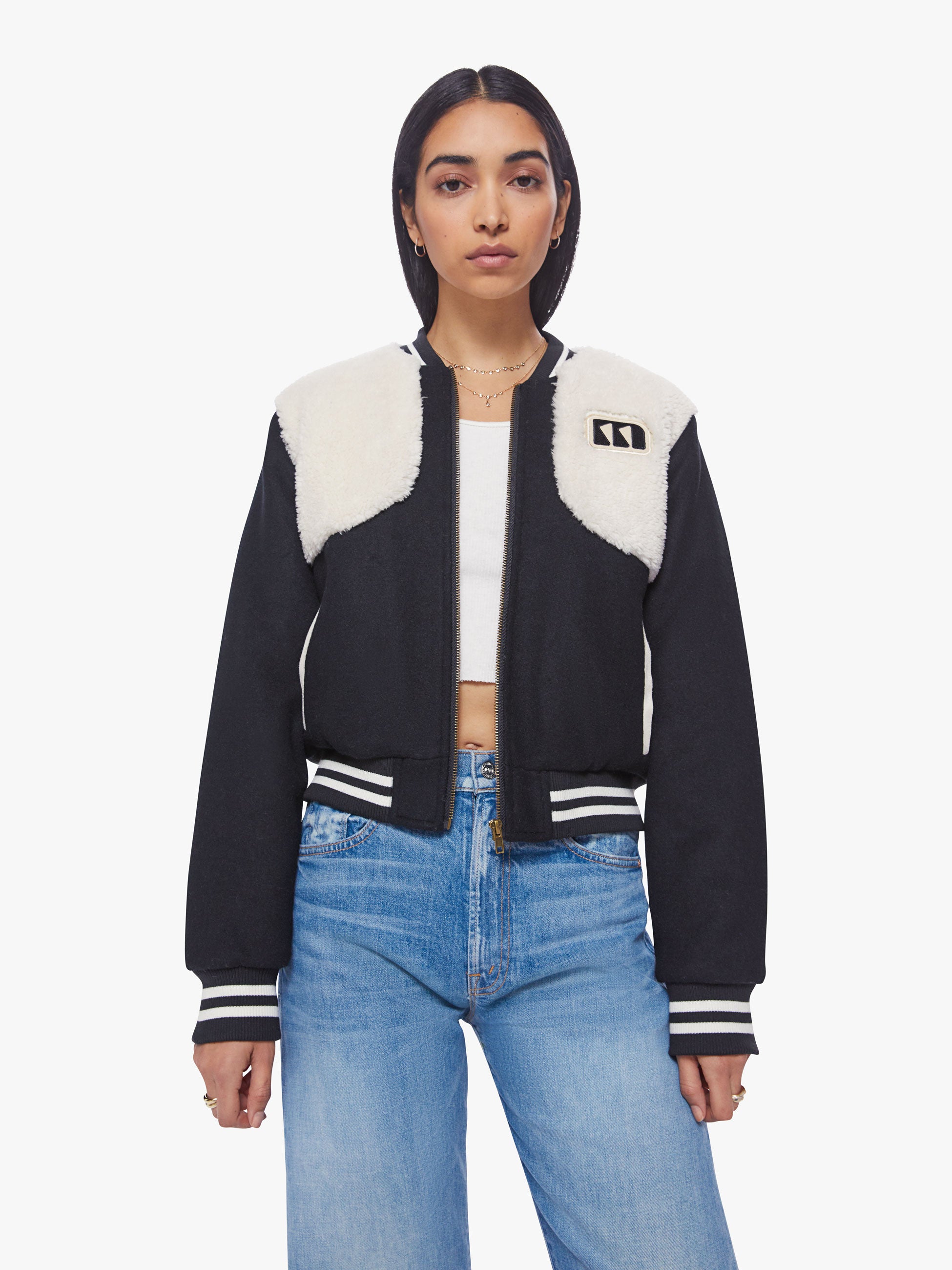 The Vested Varsity Bomber Jacket Counting Sheep MOTHER DENIM