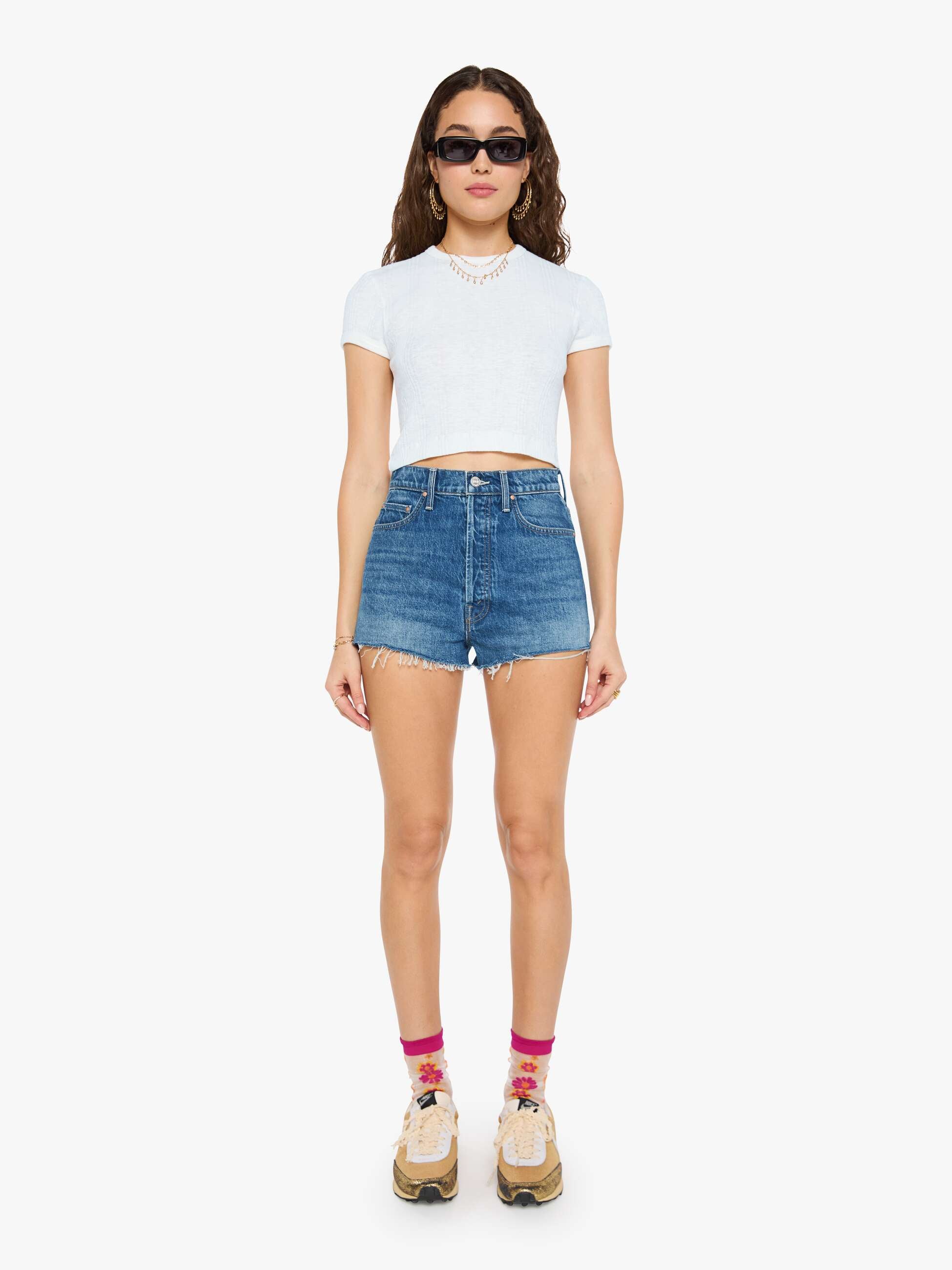 The Tune Up Short Fray - Green Thumb With Cherries | MOTHER DENIM