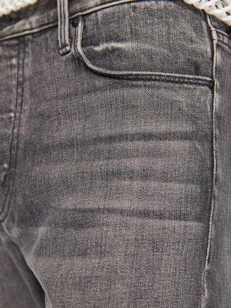 Swatch view of a men dark grey slim-straight leg with a mid rise, 32-inch inseam and a clean hem denim.