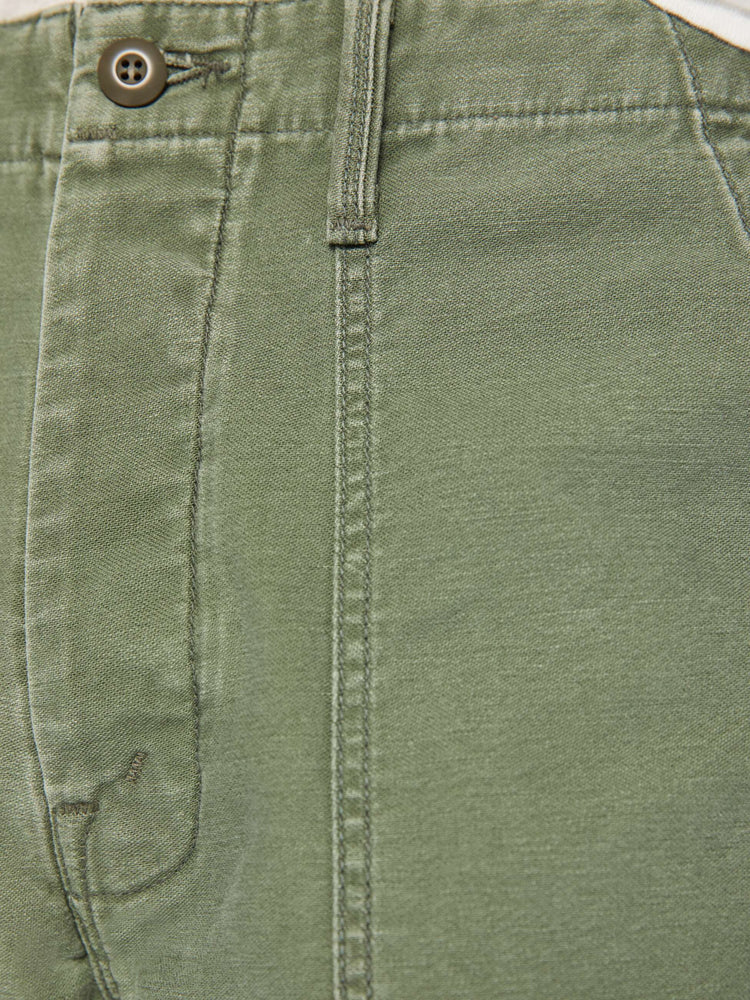 Swatch view of a mens army pant with a slightly dropped crotch, patch pockets and a slim-straight leg.