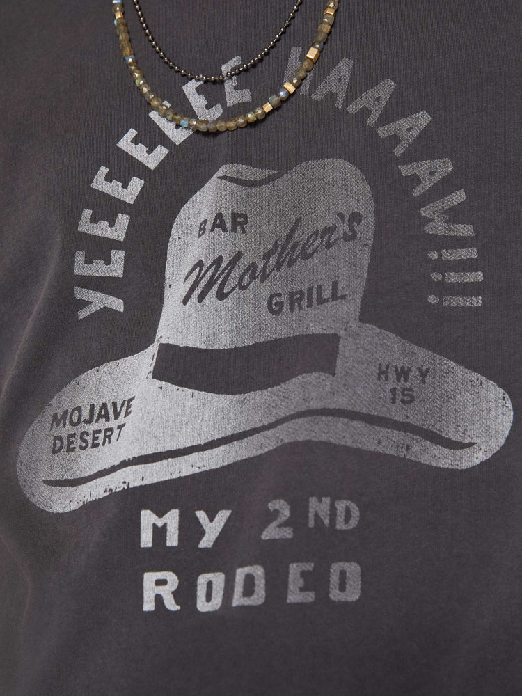 Swatch view of a men oversized tee with drop shoulders and a loose fit in a faded black tee with a faded sun hat graphic and text.