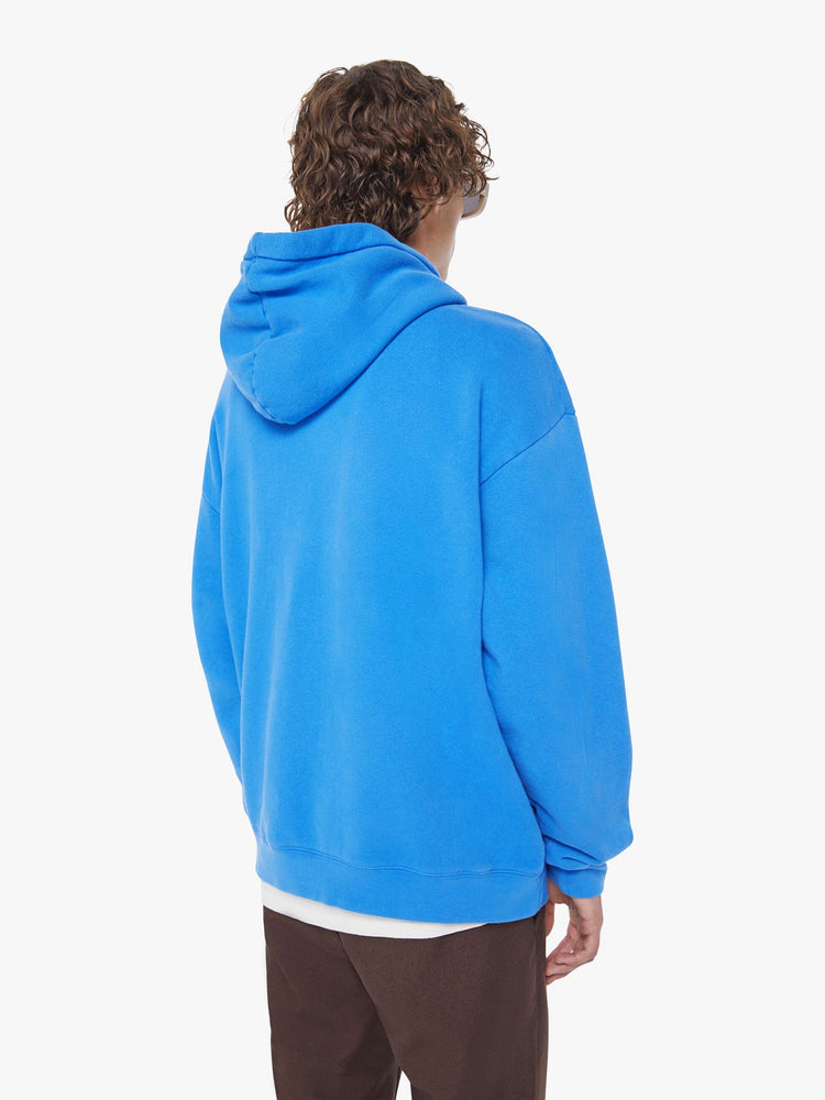 MEN back view of an oversized hoodie with drop shoulders, ribbed hems and a front patch pocket. 