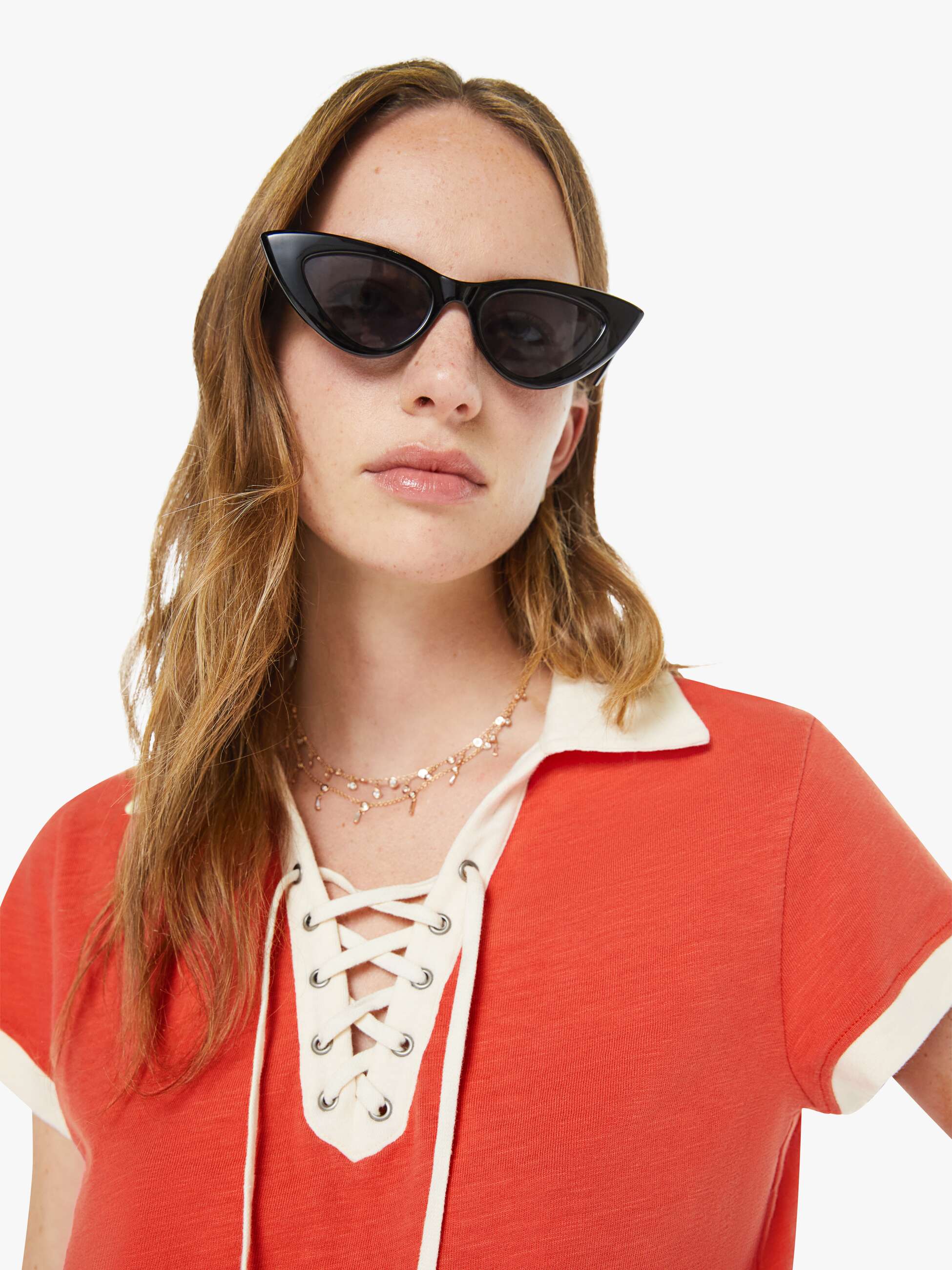 The Lace Up Match - Fiery Red | MOTHER DENIM