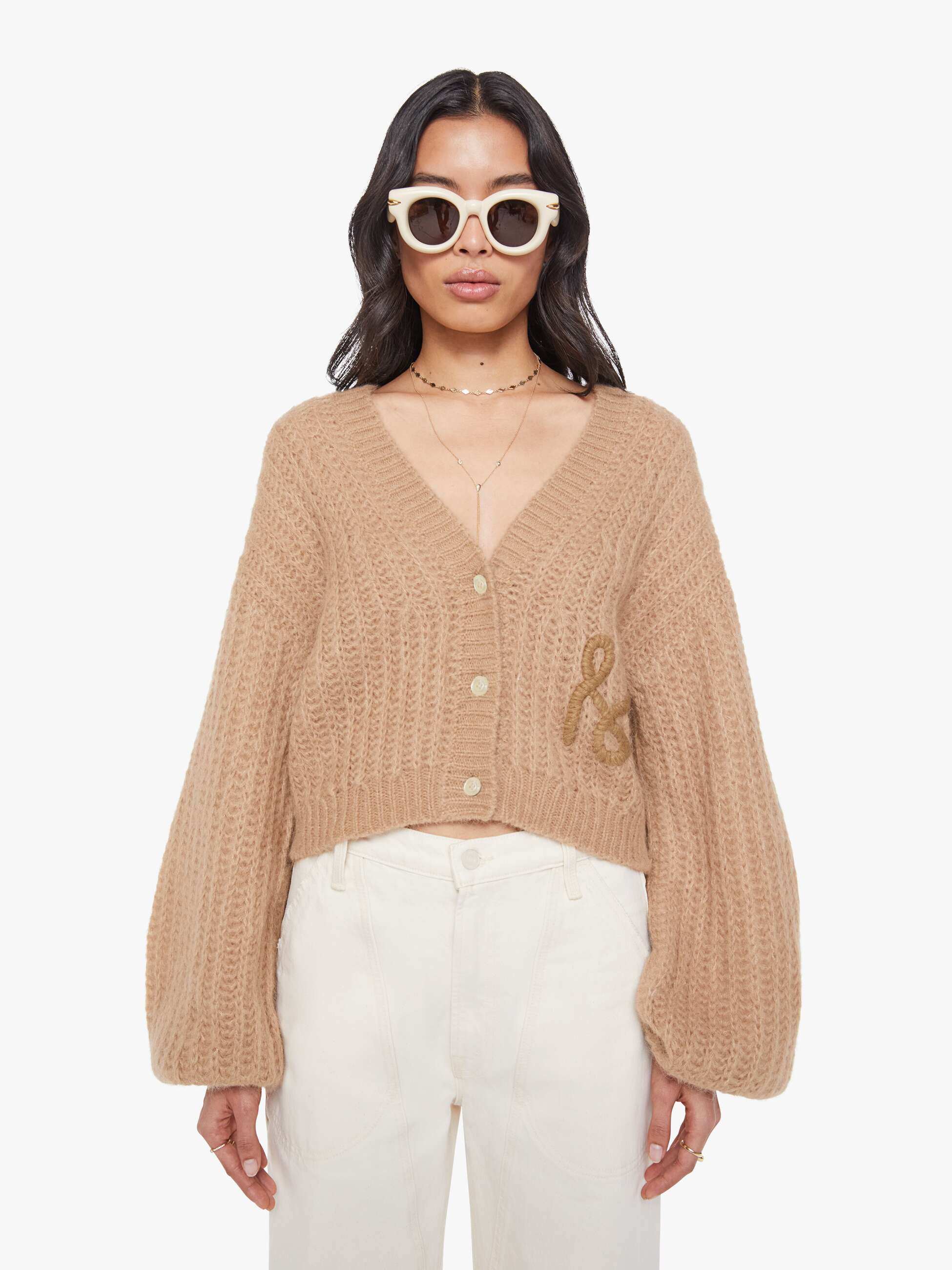 The Puffy Sleeve Varsity Cardigan - Cotton Candy