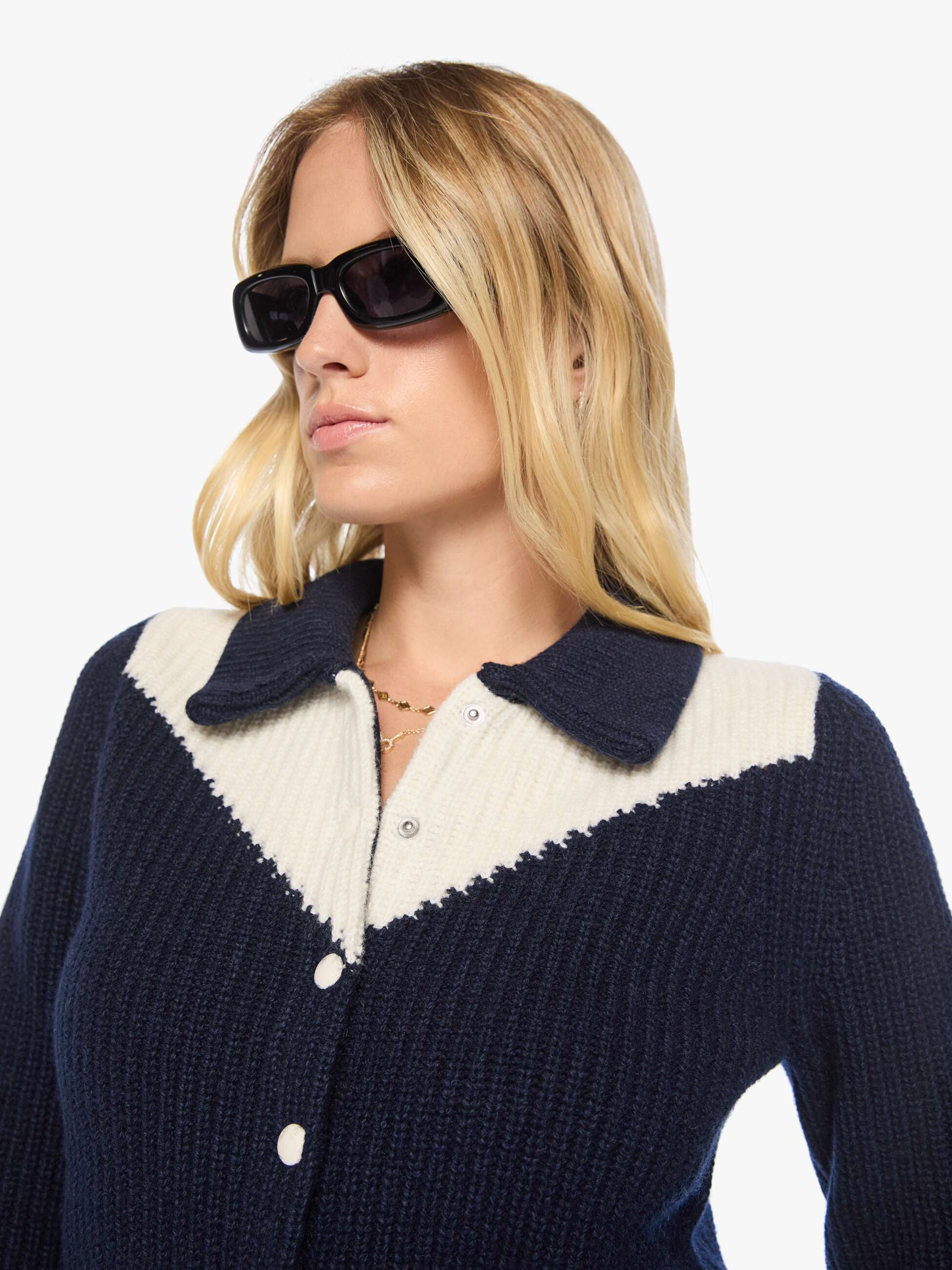 The Baby Raquette Cardigan - Navy And Ivory | MOTHER DENIM
