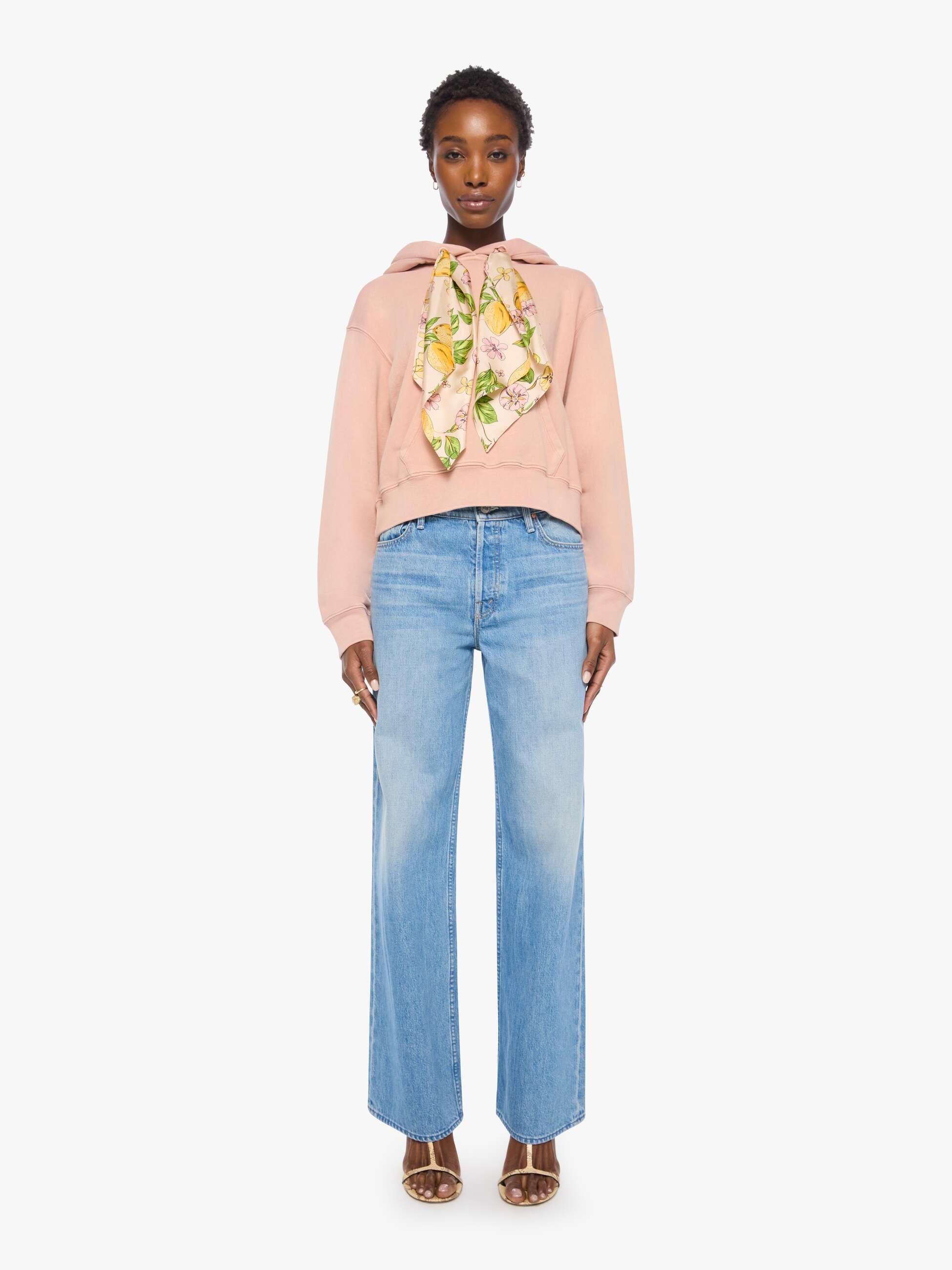The Shrunken Boxy Cravat Hoodie - Mahogany Rose | MOTHER DENIM