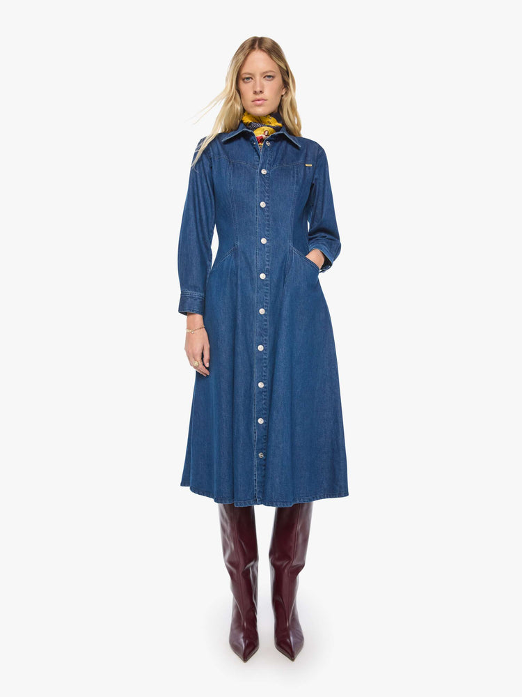 MOTHER The Honor Roll Western Dress Hey Batter in Blue (also S,M,L,XL)