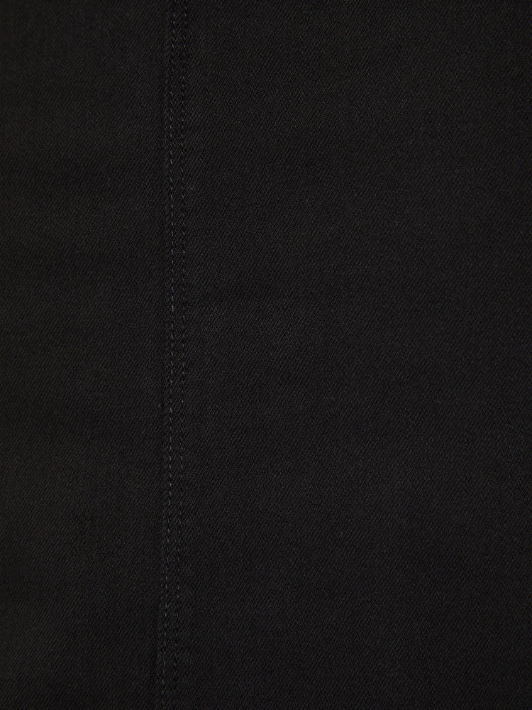 Swatch view of a woman high-waisted skirt with side slit pockets, a thigh-high slit in the back and an ankle-length hem in a black denim.