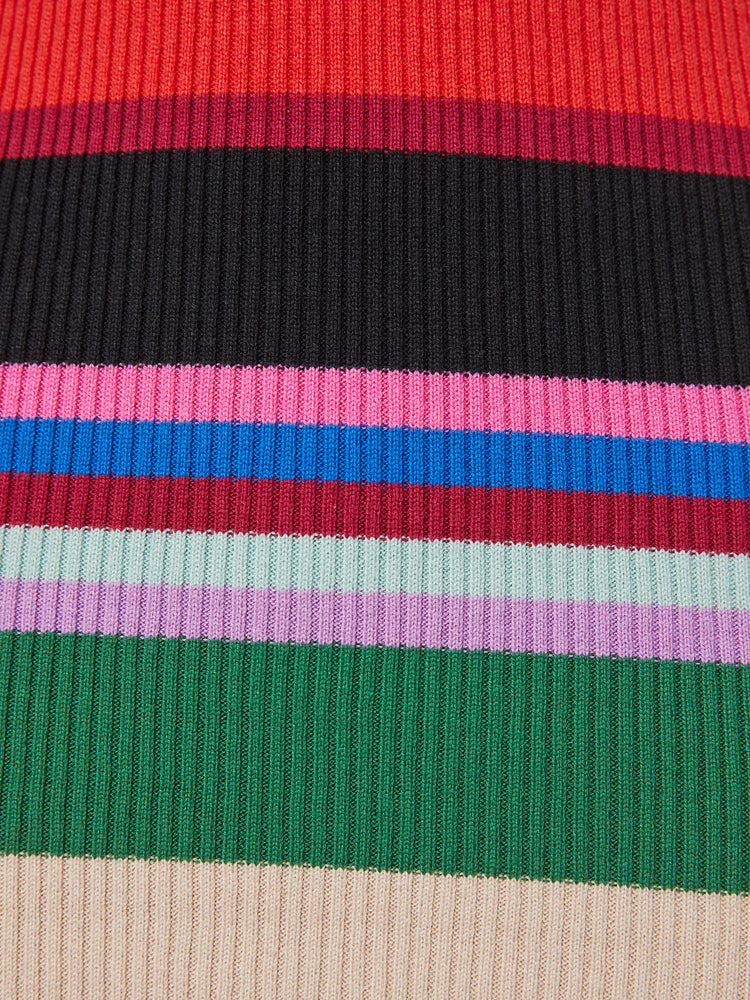 Swatch view of a woman ribbed cotton blend with a touch of stretch, this colorful striped polo dress features a collared V-neck, short sleeves, a slim fit and a knee-length hem.