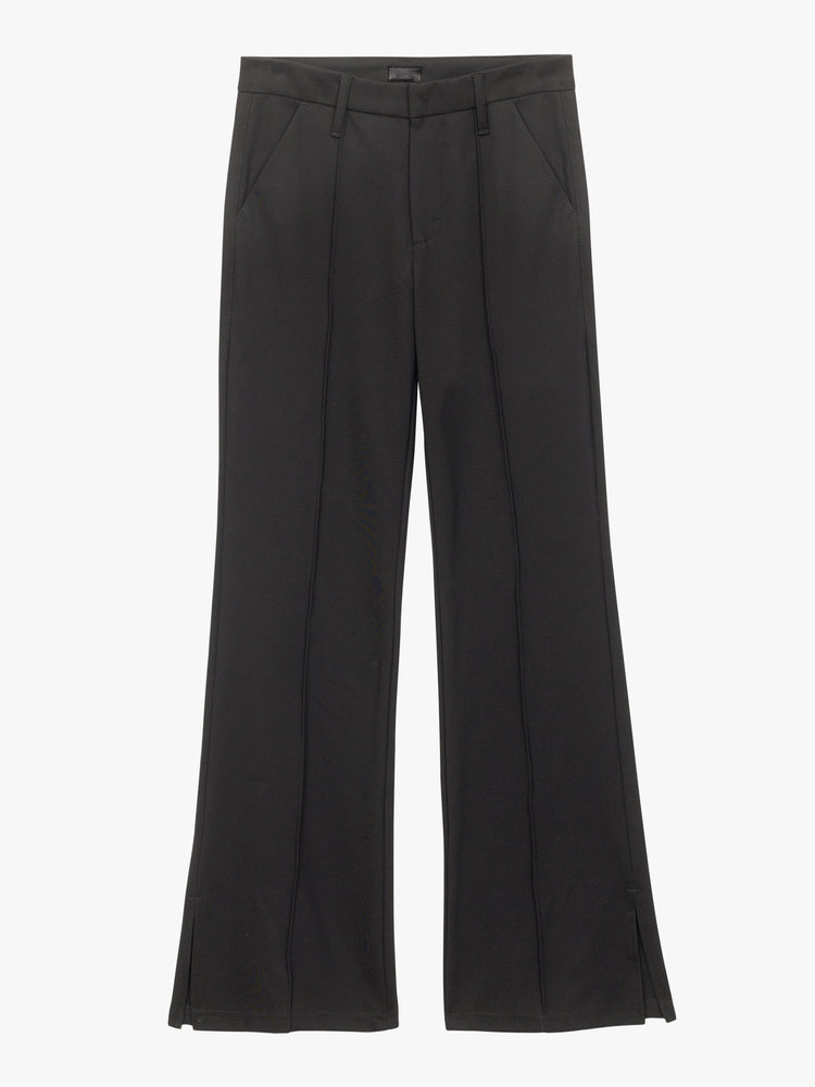 Flat view of a black bootcut trouser pant with a split hem.