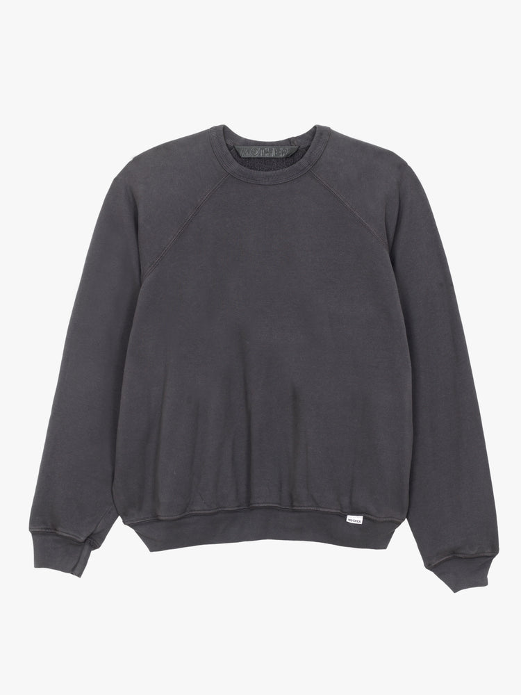 Flat image of a faded black raglan sleeve sweatshirt.