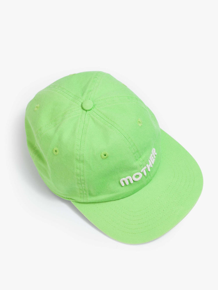 Top Flat view with a dad hat designed in lime green.