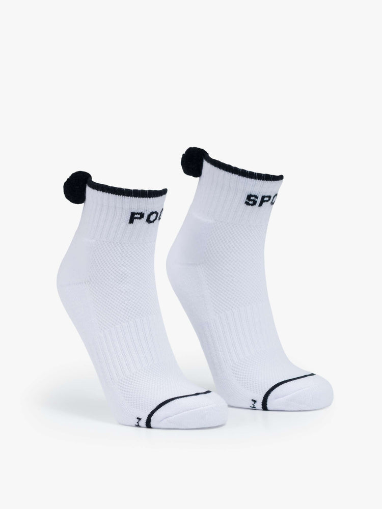 MOTHER'S classic tube sock now in an ankle style in white with black text and stripes.