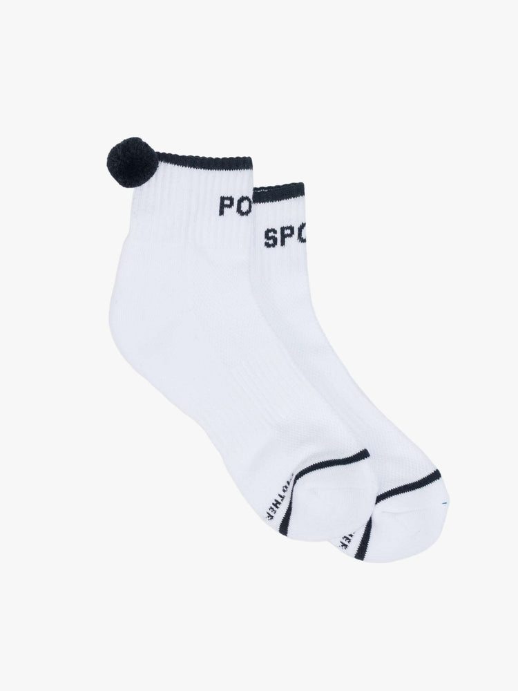 MOTHER'S classic tube sock now in an ankle style in white with black text and stripes.