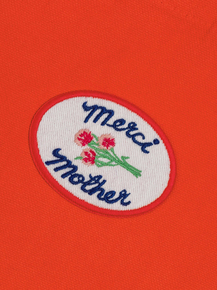 Close up view of embroidered patch.