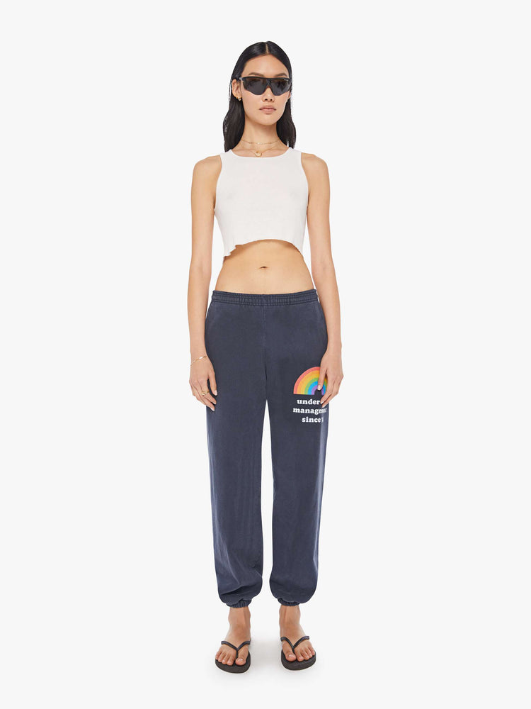 FRONT VIEW WOMEN'S NAVY SWEATPANTS WITH RAINBOW