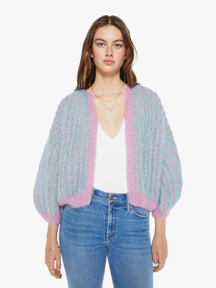 Maiami Mohair Brioche Bomber Cardigan Rose-Mint MOTHER DENIM