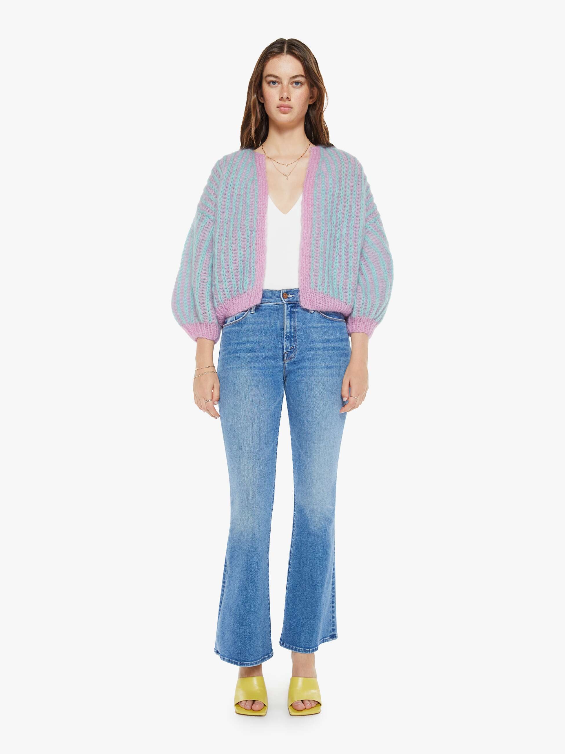 Maiami Mohair Brioche Bomber Cardigan - Rose-Mint | MOTHER DENIM