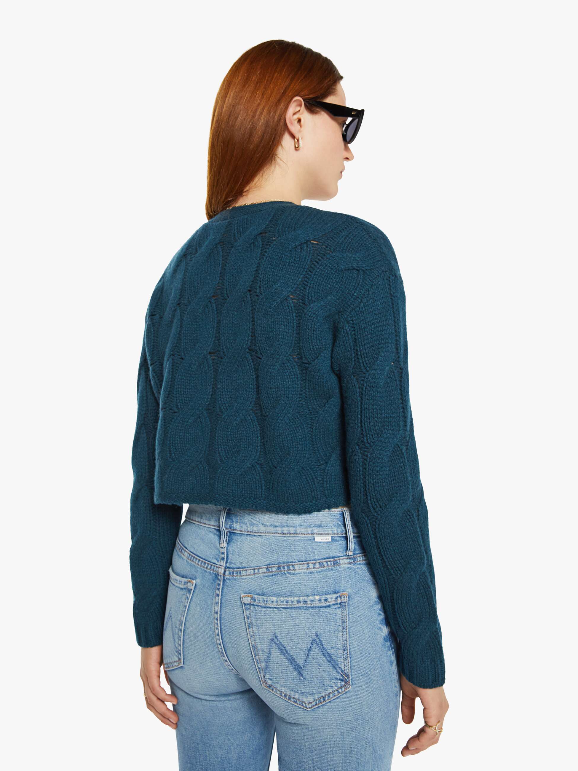 SABLYN Jolie V-Neck Cropped Cable Cardigan - Compass | MOTHER DENIM