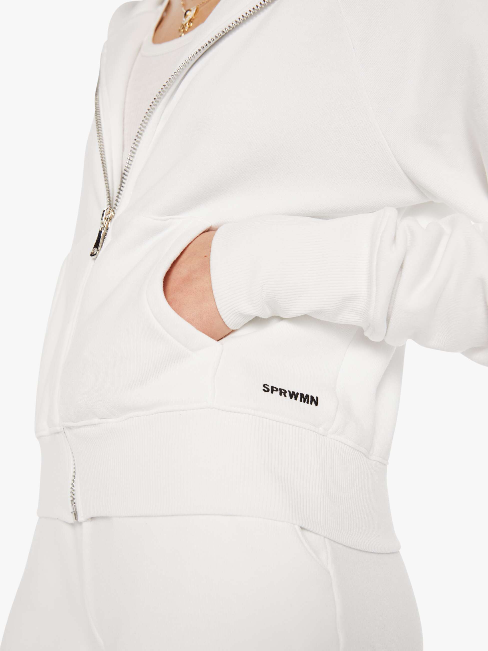 SPRWMN Shrunken Raglan Zip Up Hood - White | MOTHER DENIM