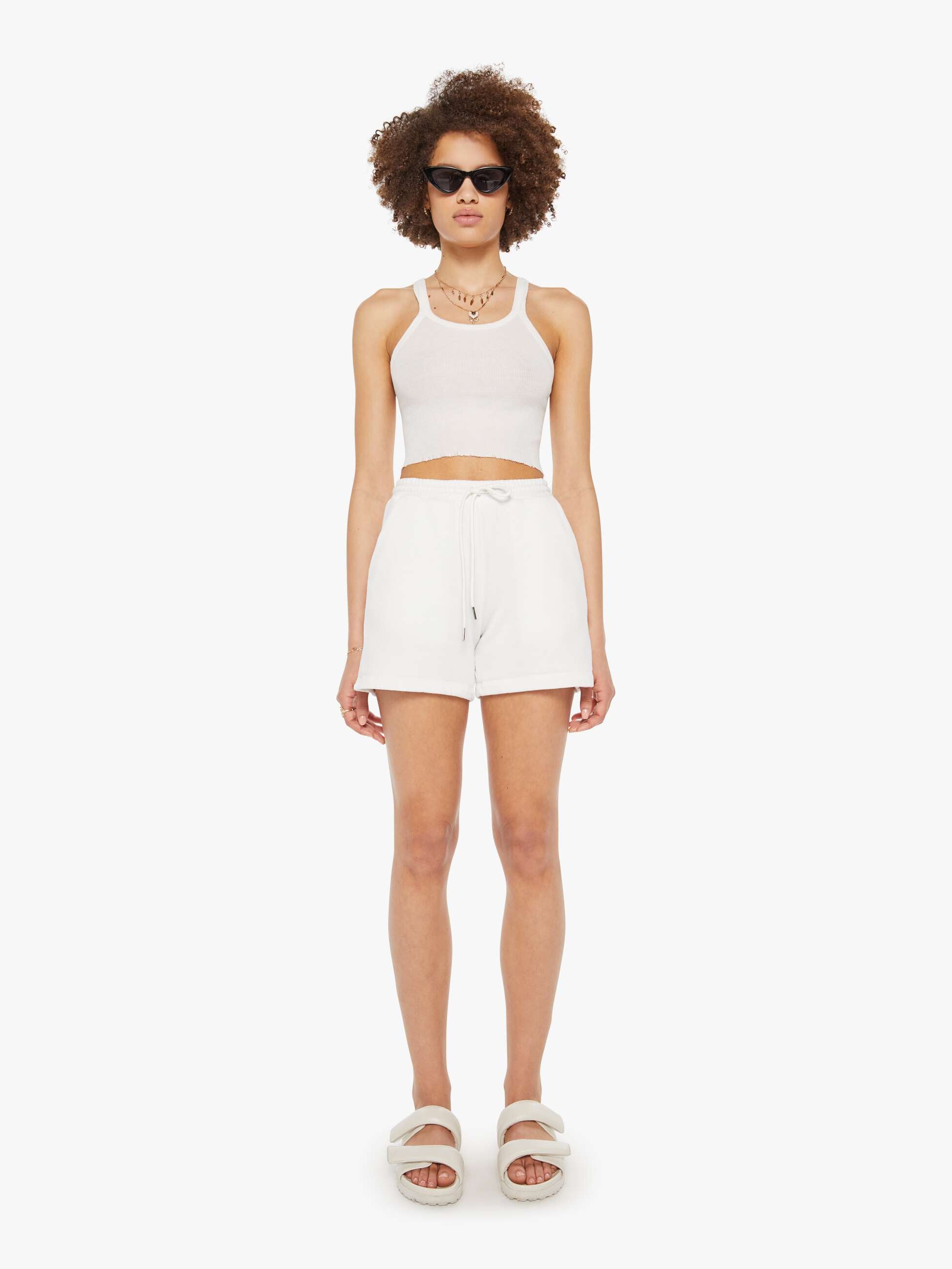 SPRWMN Rib Fitted Scooped Tank - White | MOTHER DENIM