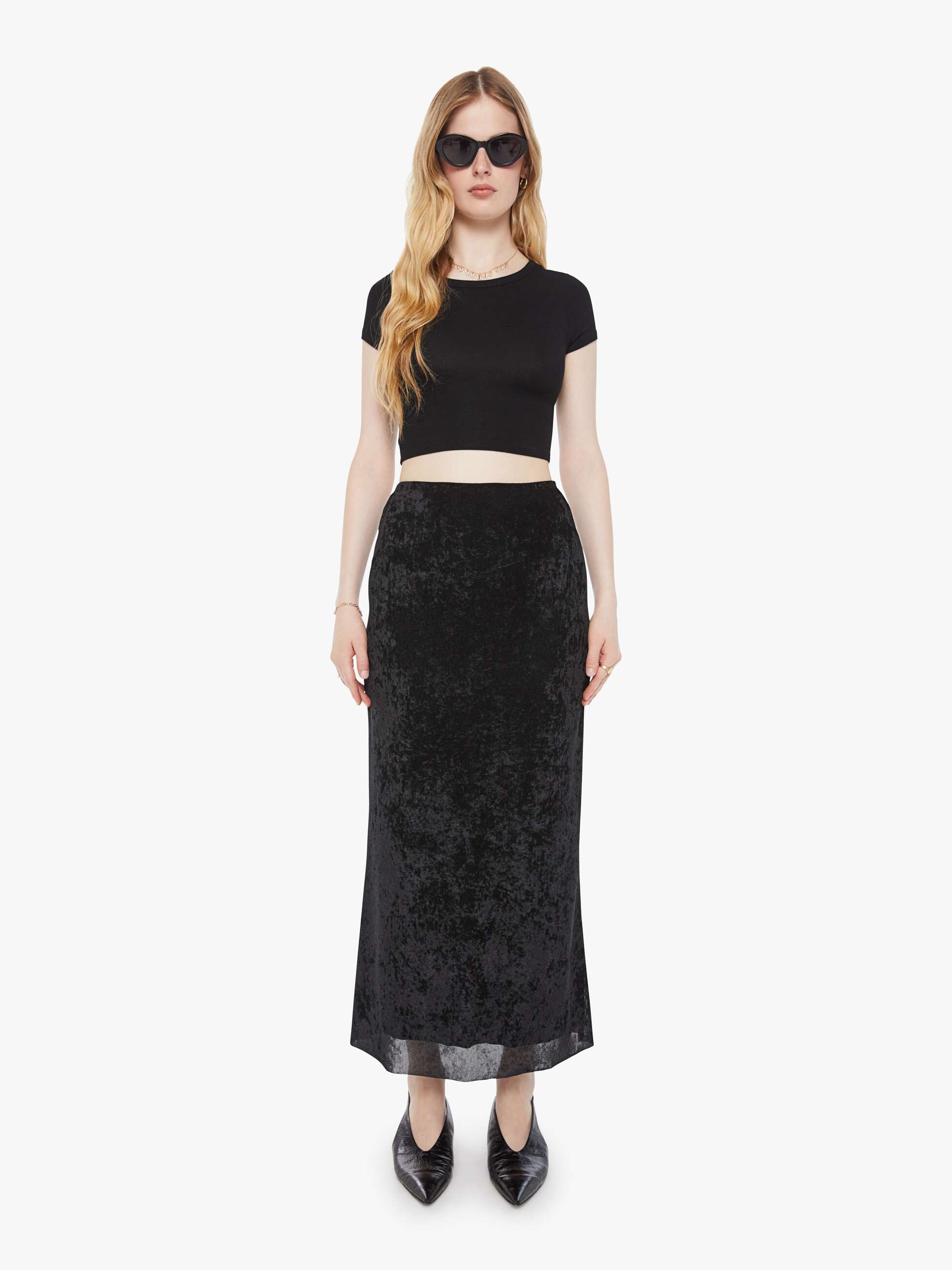 SABLYN Rose Ankle Column Flare Skirt - Black | MOTHER DENIM