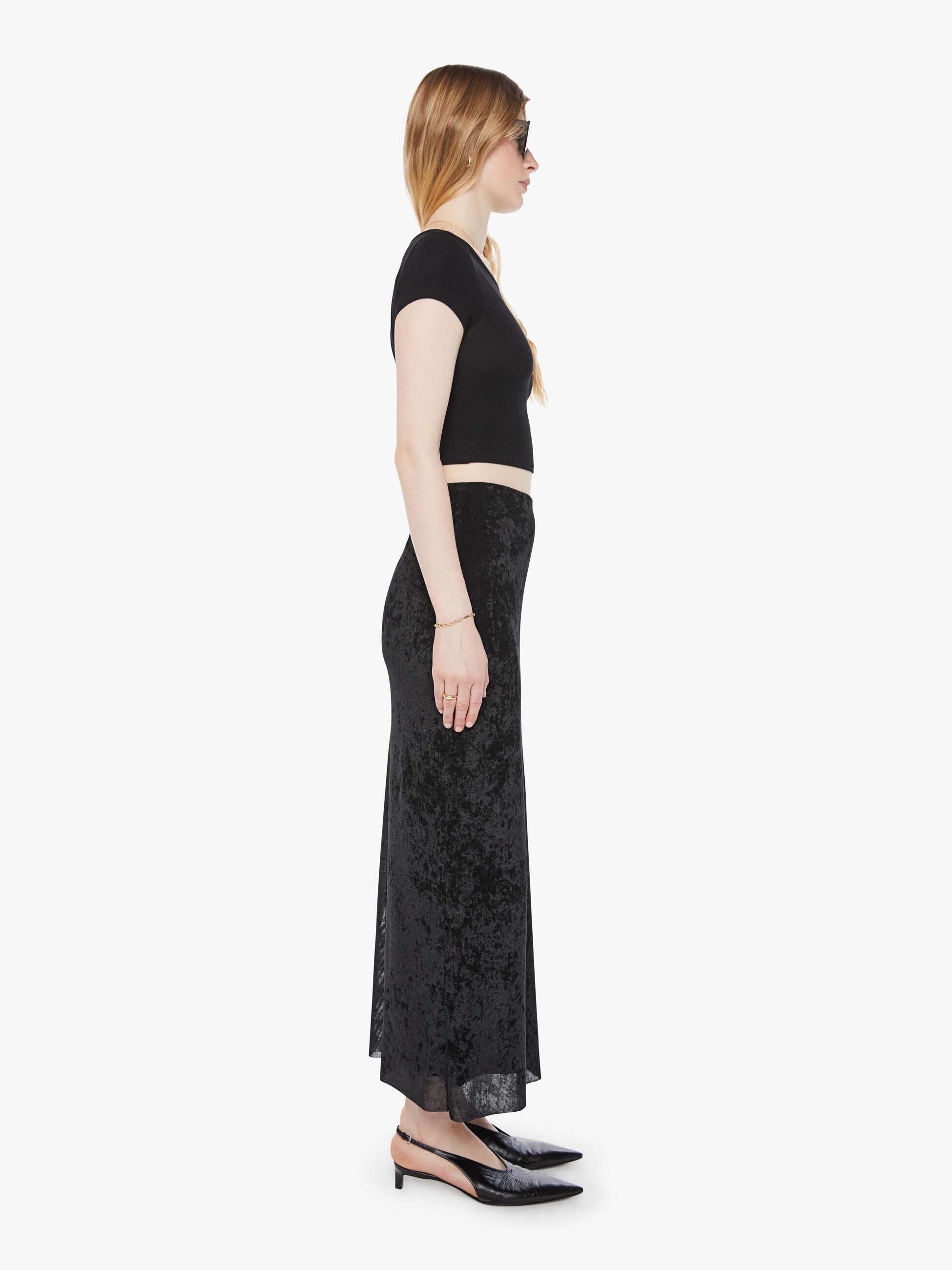 SABLYN Rose Ankle Column Flare Skirt - Black | MOTHER DENIM