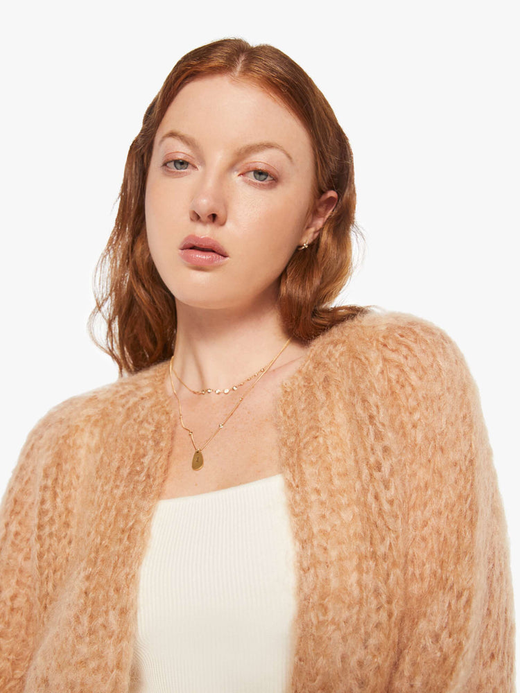 Maiami Mohair Puffy Sleeve Small Cardigan Camel MOTHER DENIM