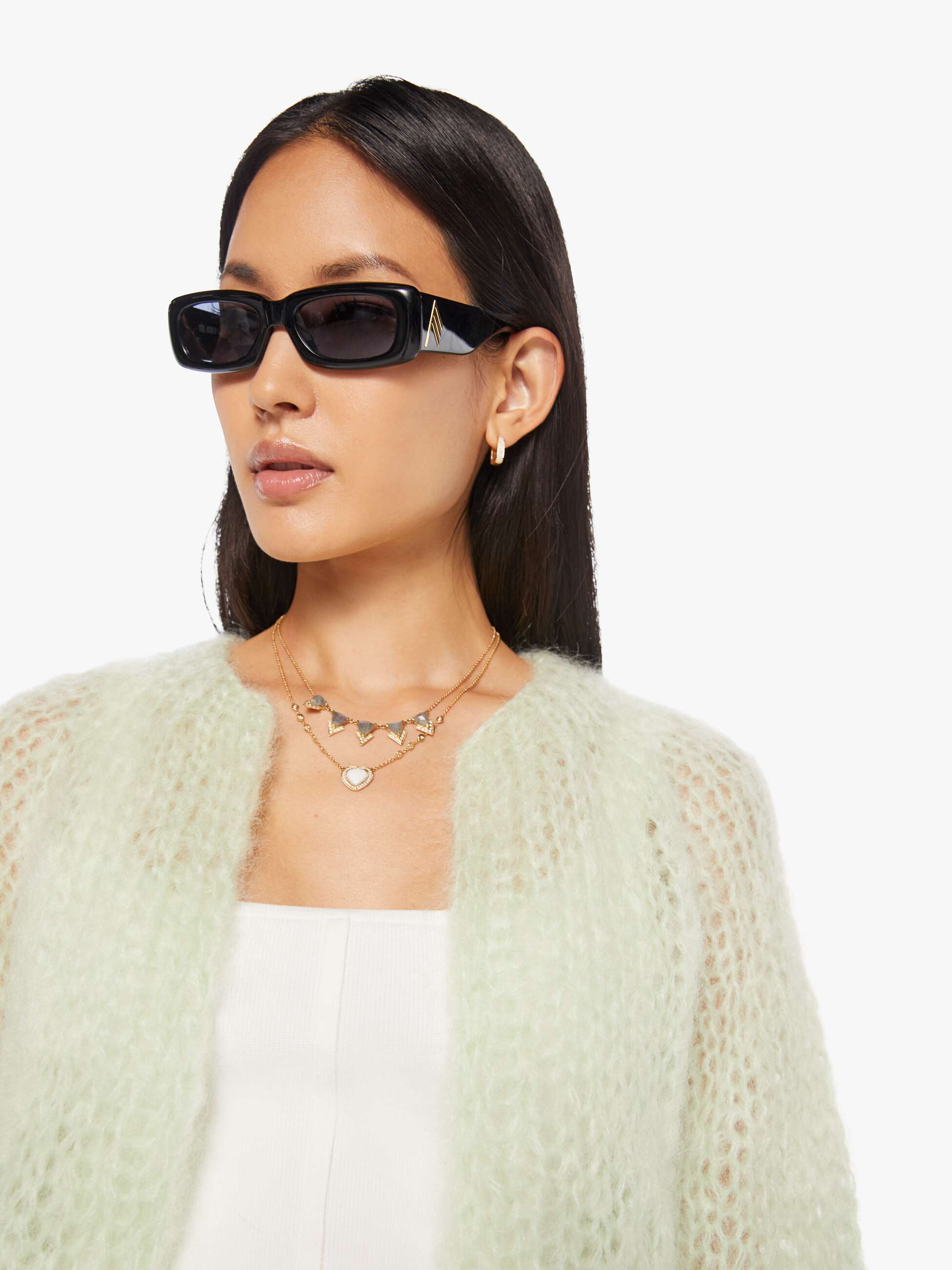 Maiami Mohair Puffy Sleeve Small Cardigan - Water Green | MOTHER DENIM