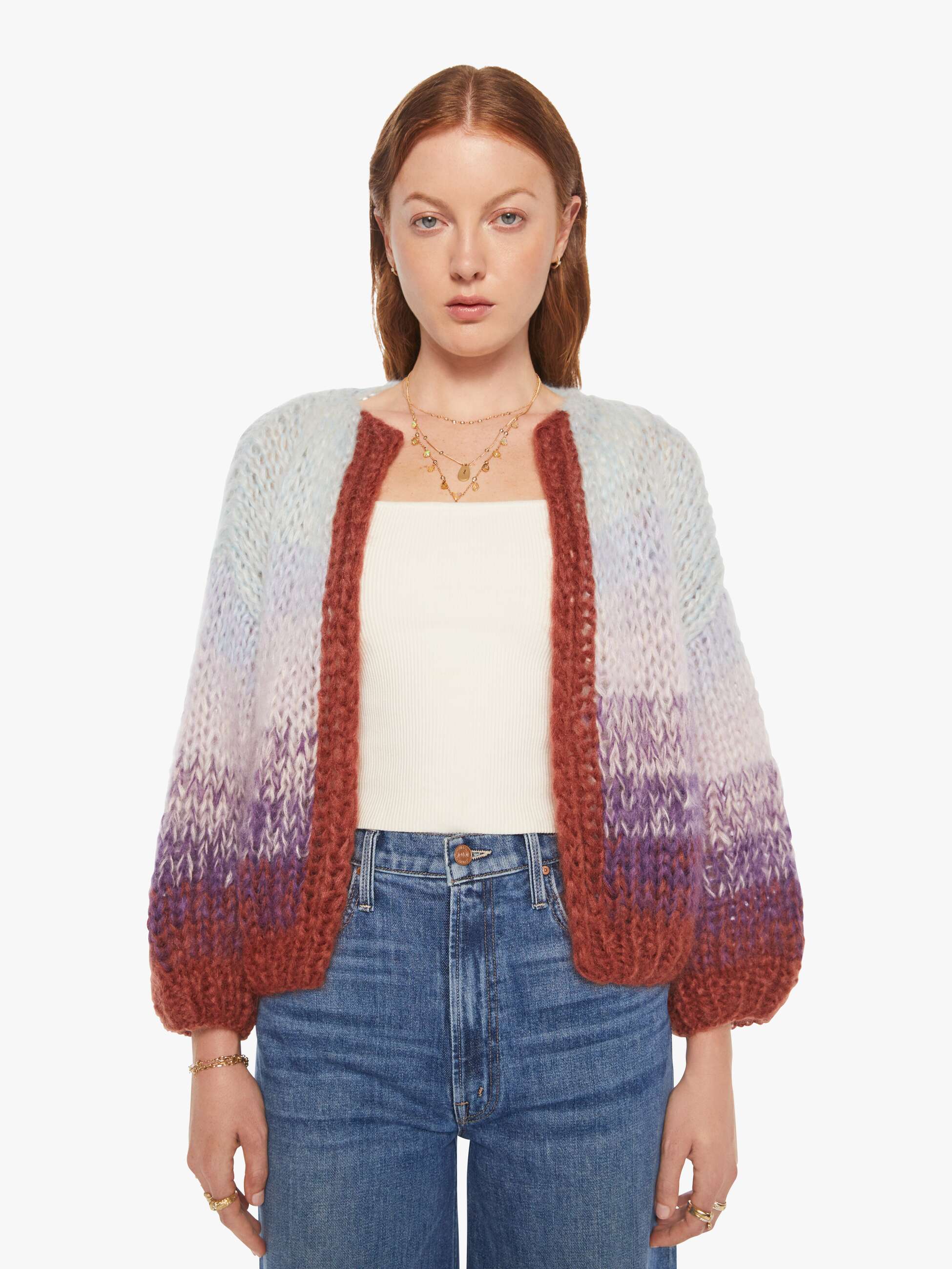 Maiami Mohair Gradient Bomber Cardigan - Purple - Light Blue