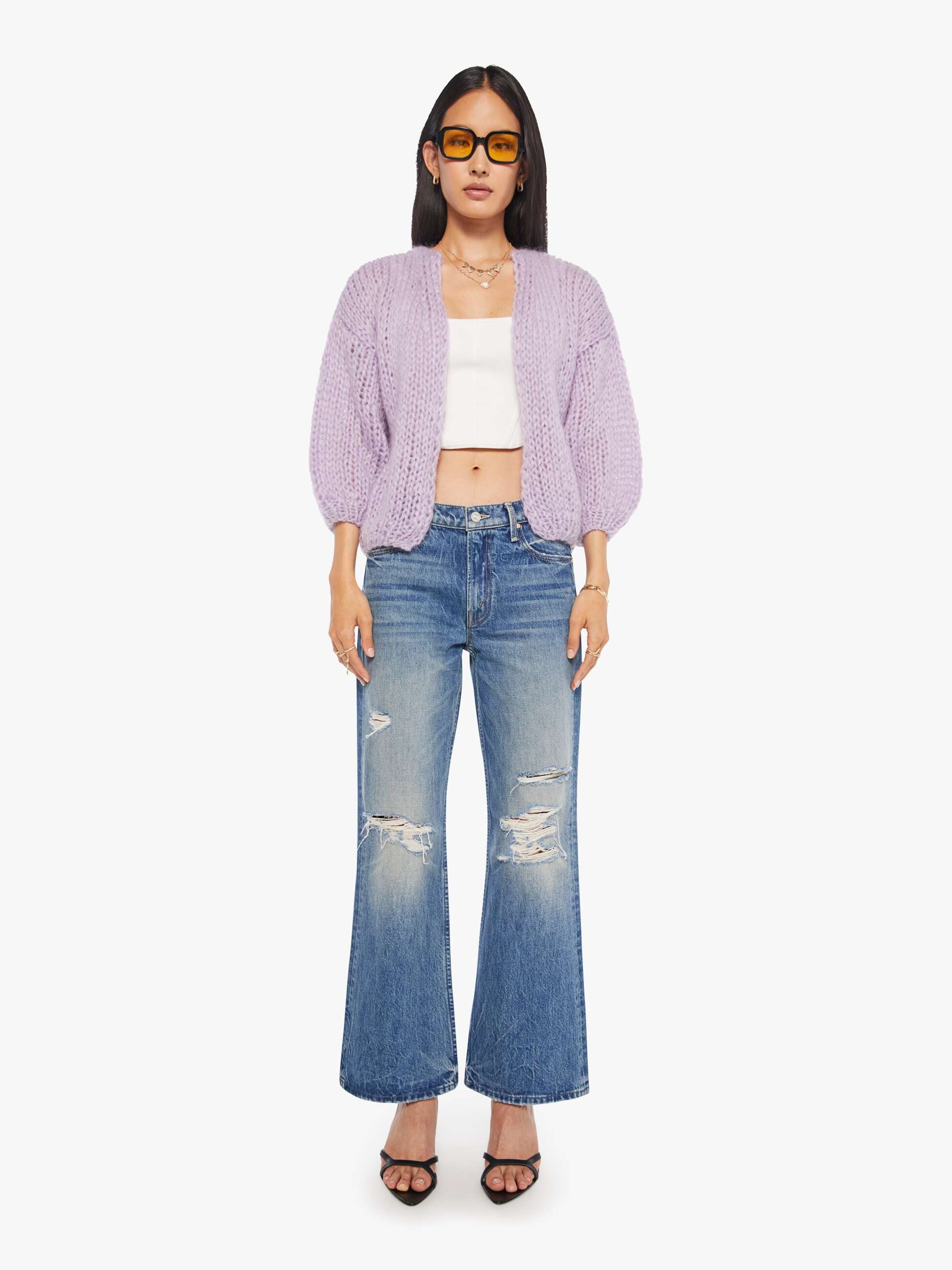 Maiami Mohair Bomber Cardigan - Soft Lavender | MOTHER DENIM