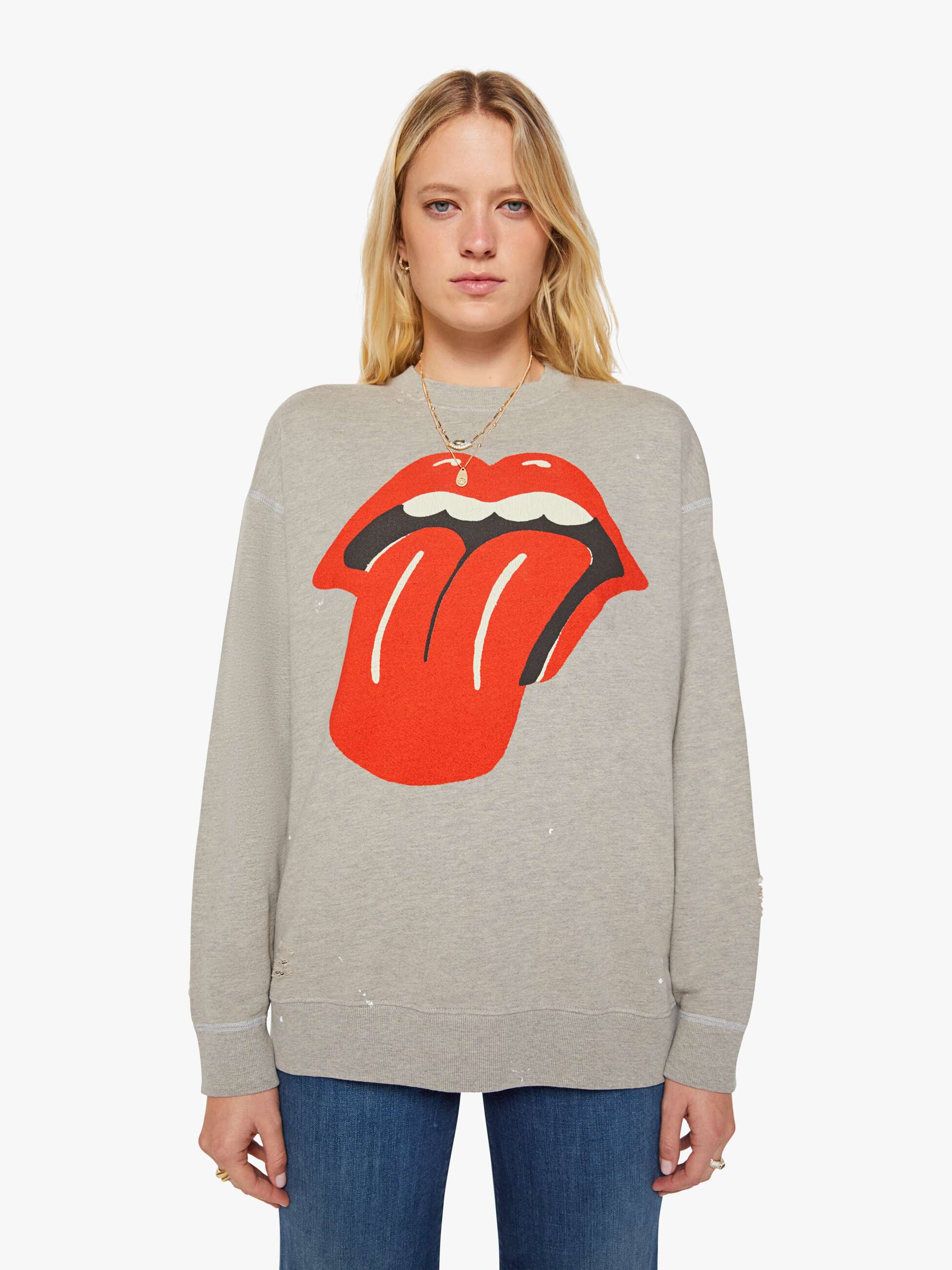 MadeWorn Rolling Stones Destroyed Sweatshirt - Heather Grey
