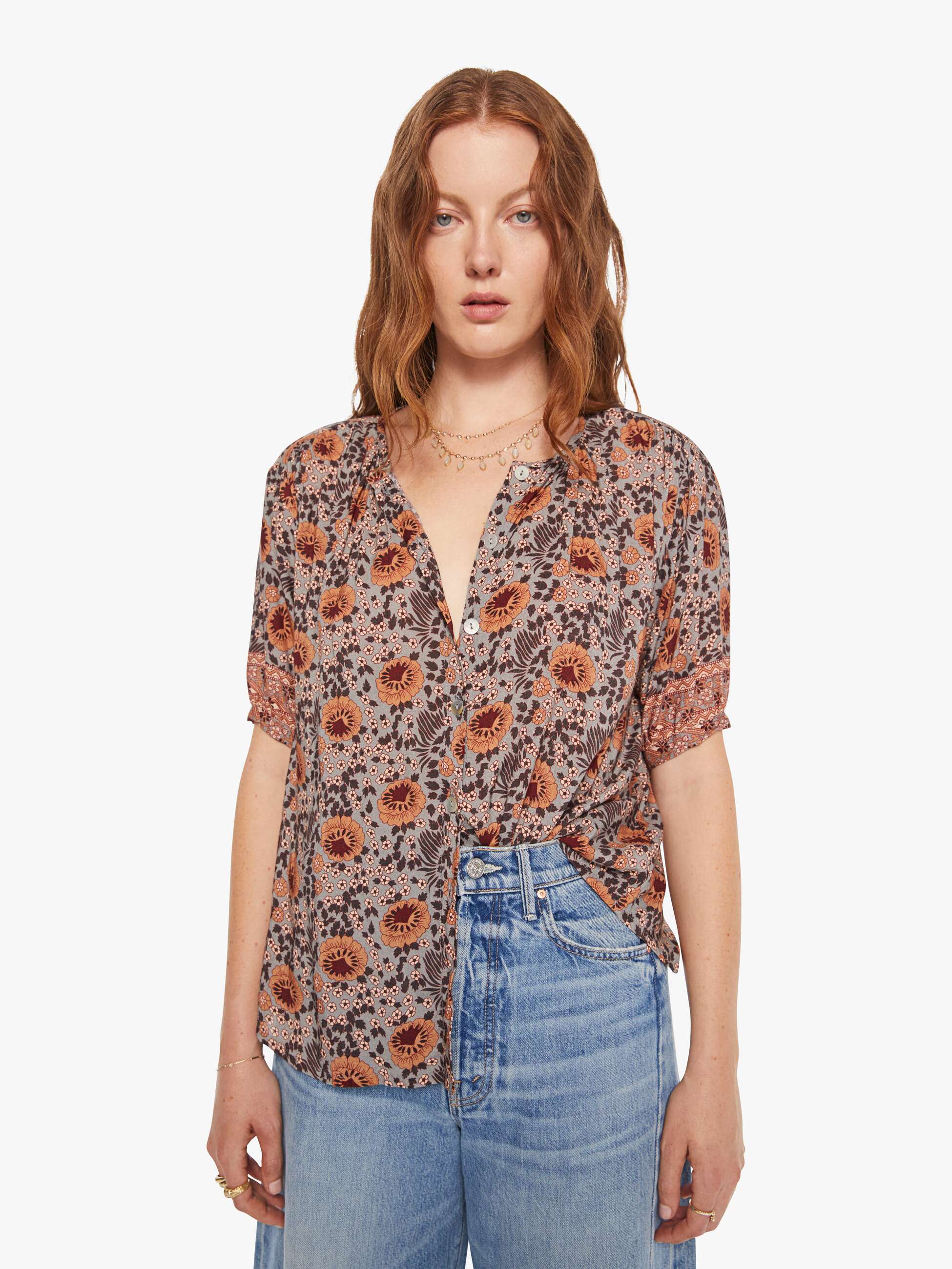 Natalie Martin Violet Top - Vintage Flowers Slate