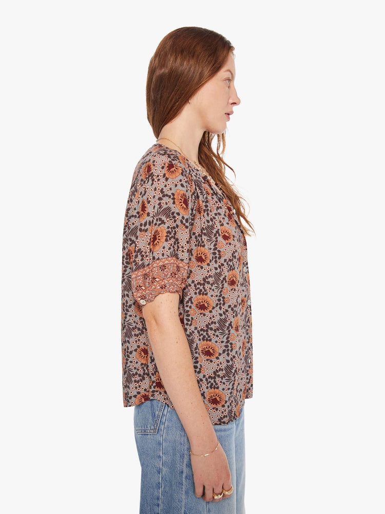 Natalie Martin Violet Top - Vintage Flowers Slate