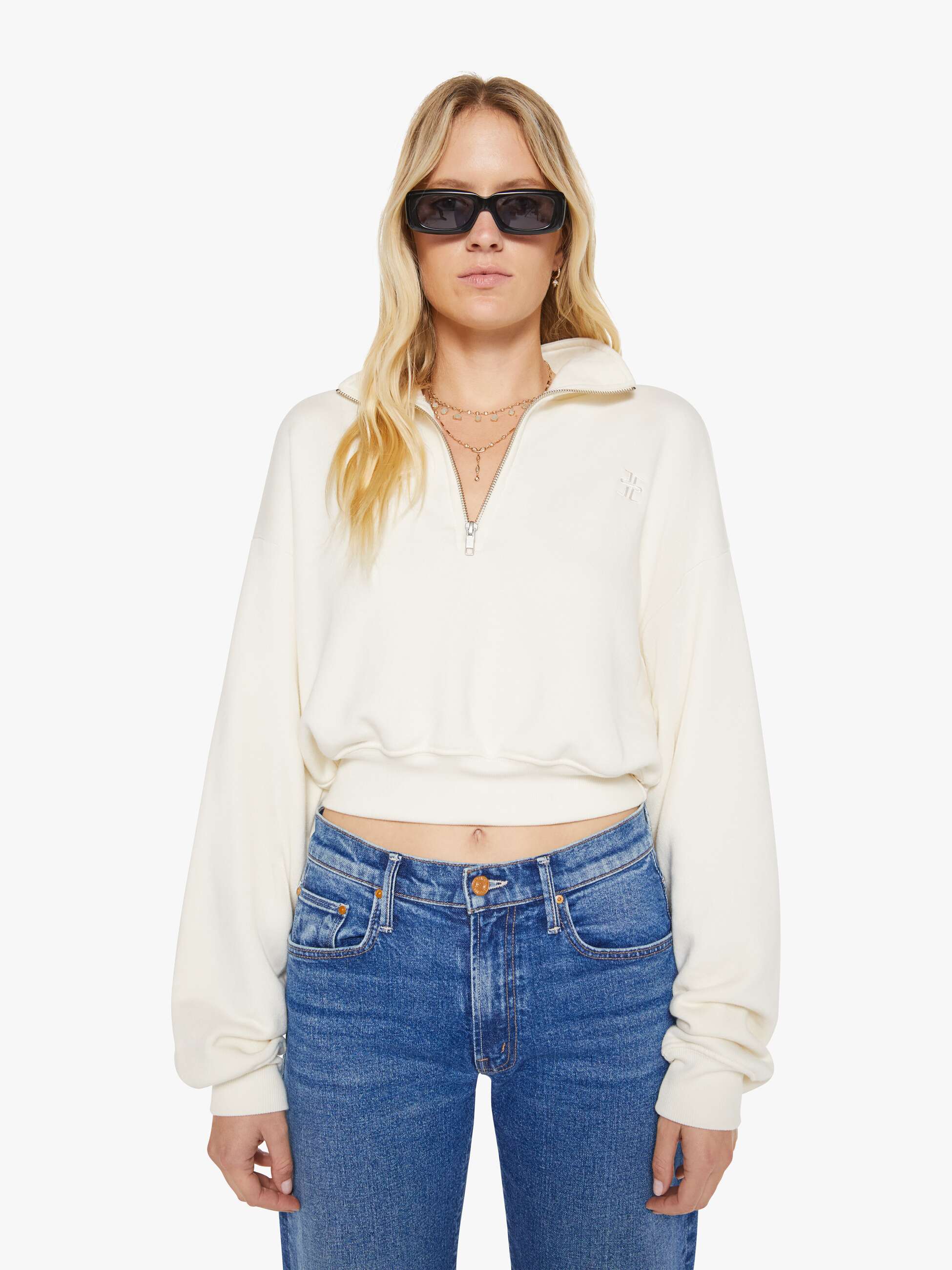 Eterne Cropped Half-Zip Sweatshirt - Cream