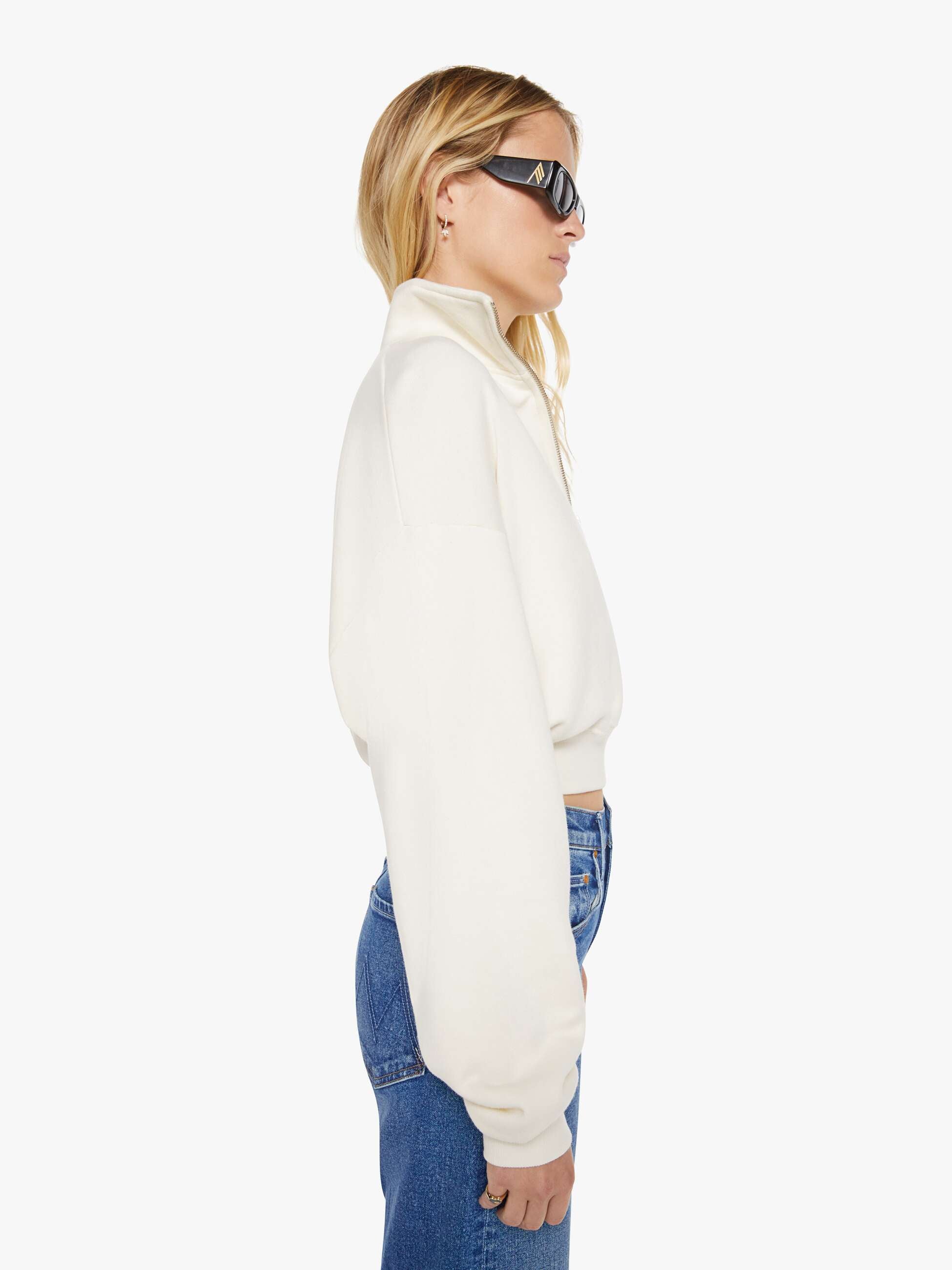 Eterne Cropped Half-Zip Sweatshirt - Cream | MOTHER DENIM