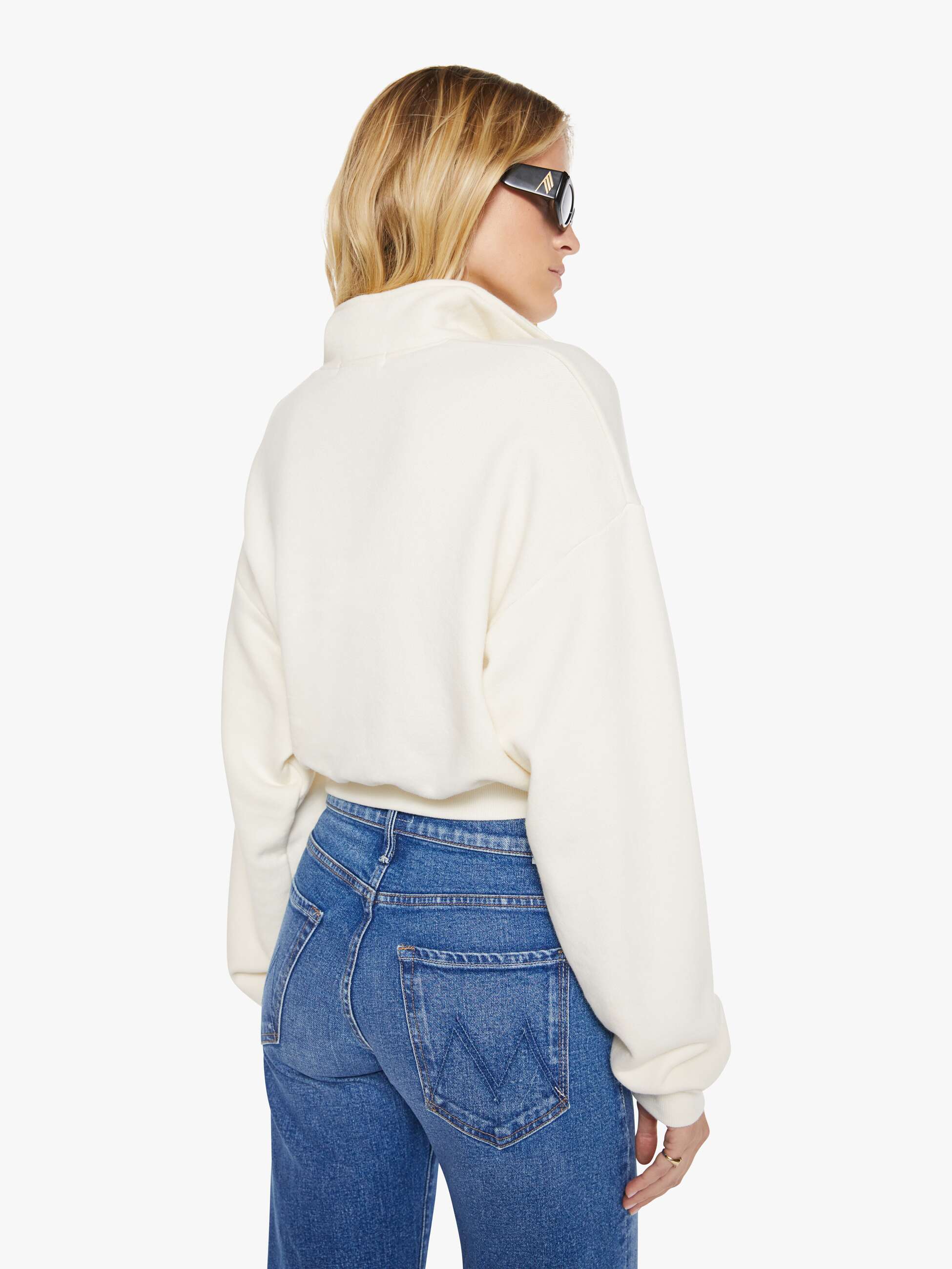 Eterne Cropped Half-Zip Sweatshirt - Cream | MOTHER DENIM