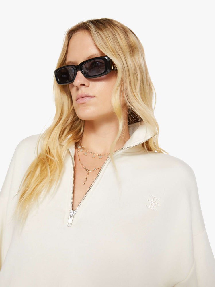 Eterne Cropped Half-Zip Sweatshirt - Cream