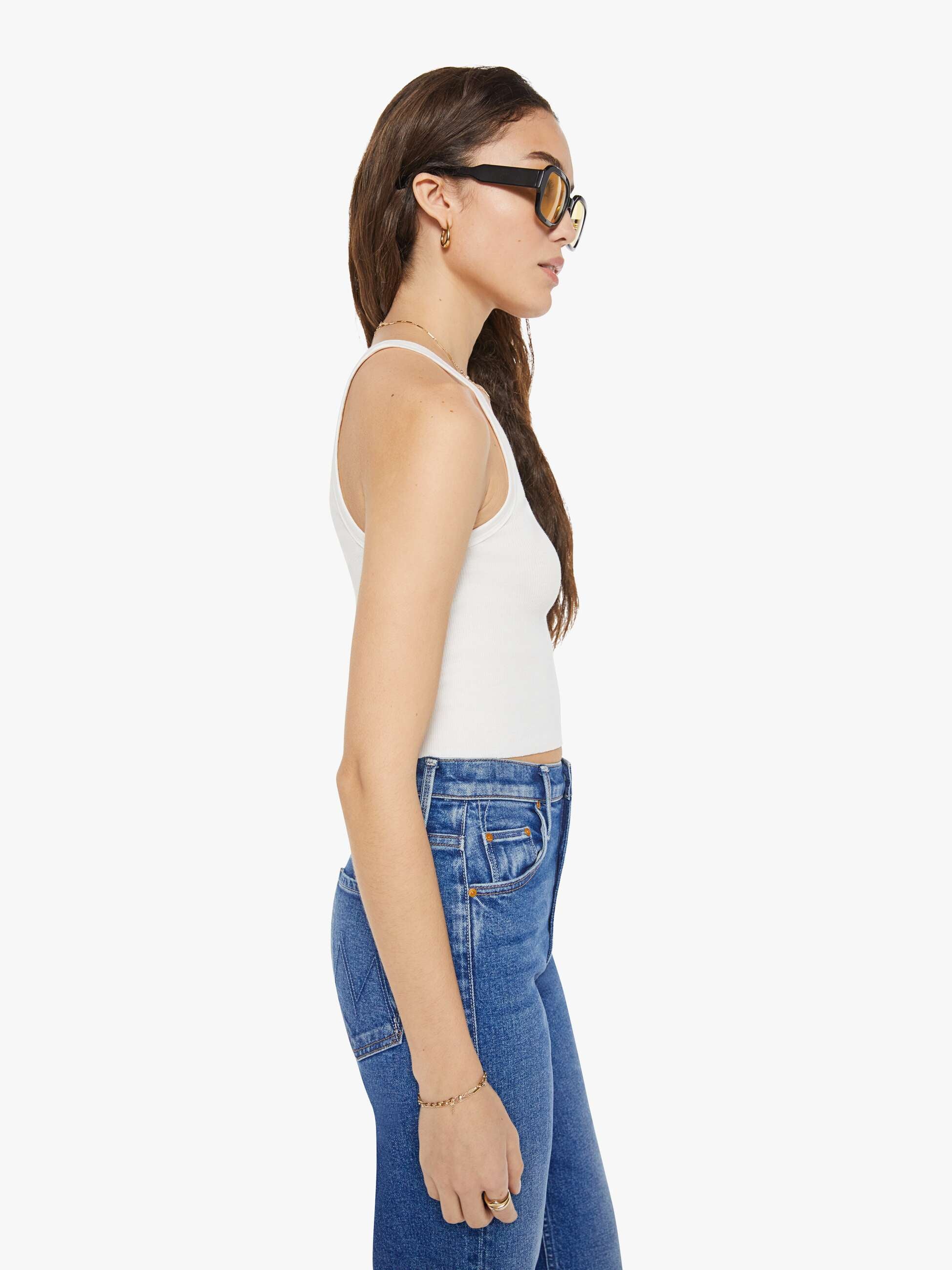 Eterne Cropped Rib Tank - Ivory | MOTHER DENIM