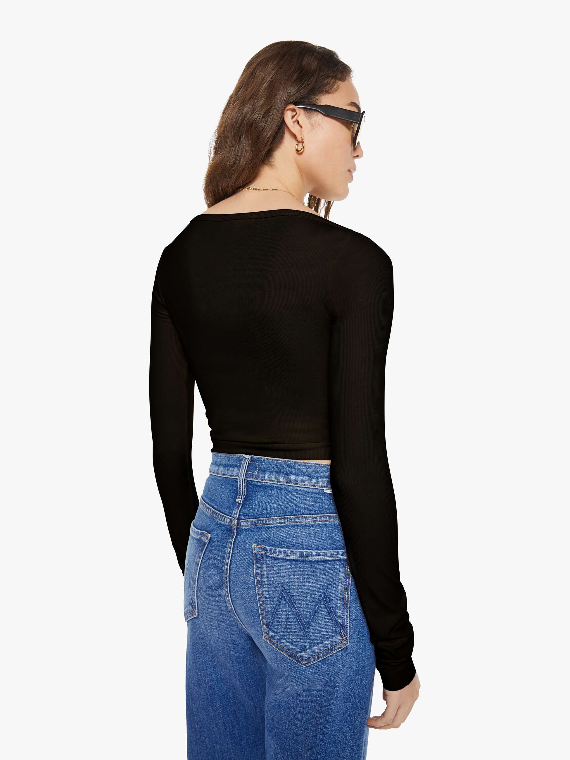 Eterne Long Sleeve Boatneck Top - Black | MOTHER DENIM